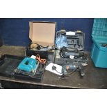 A BLACK AND DECKER KR532 ELECTRIC DRILL, a Performance Pro Biscuit jointer, a Titan 1/4in router