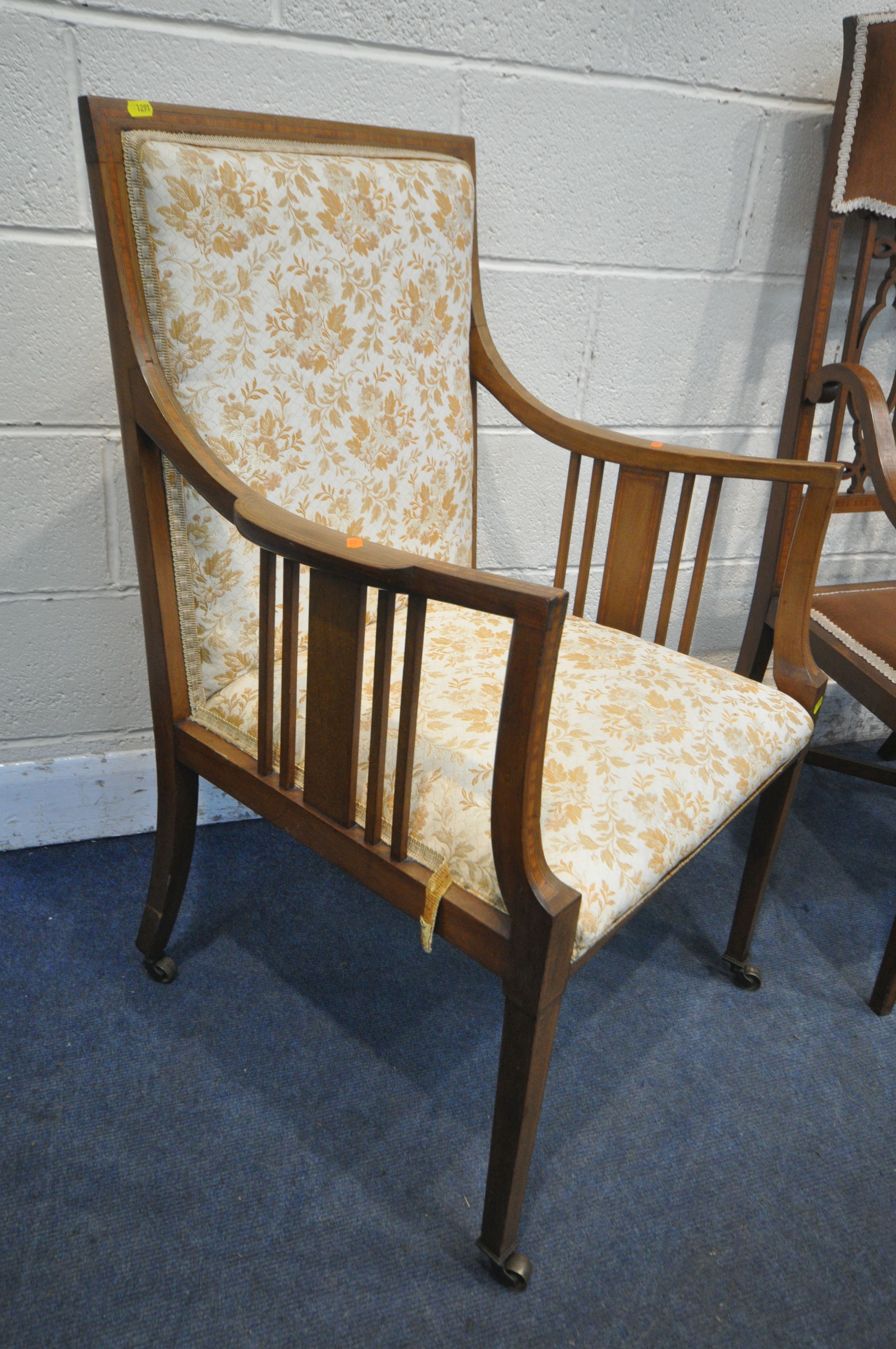 FOUR VARIOUS EDWARDIAN ELBOW CHAIRS, to include a pair of chairs (condition report: all marks and - Image 2 of 5