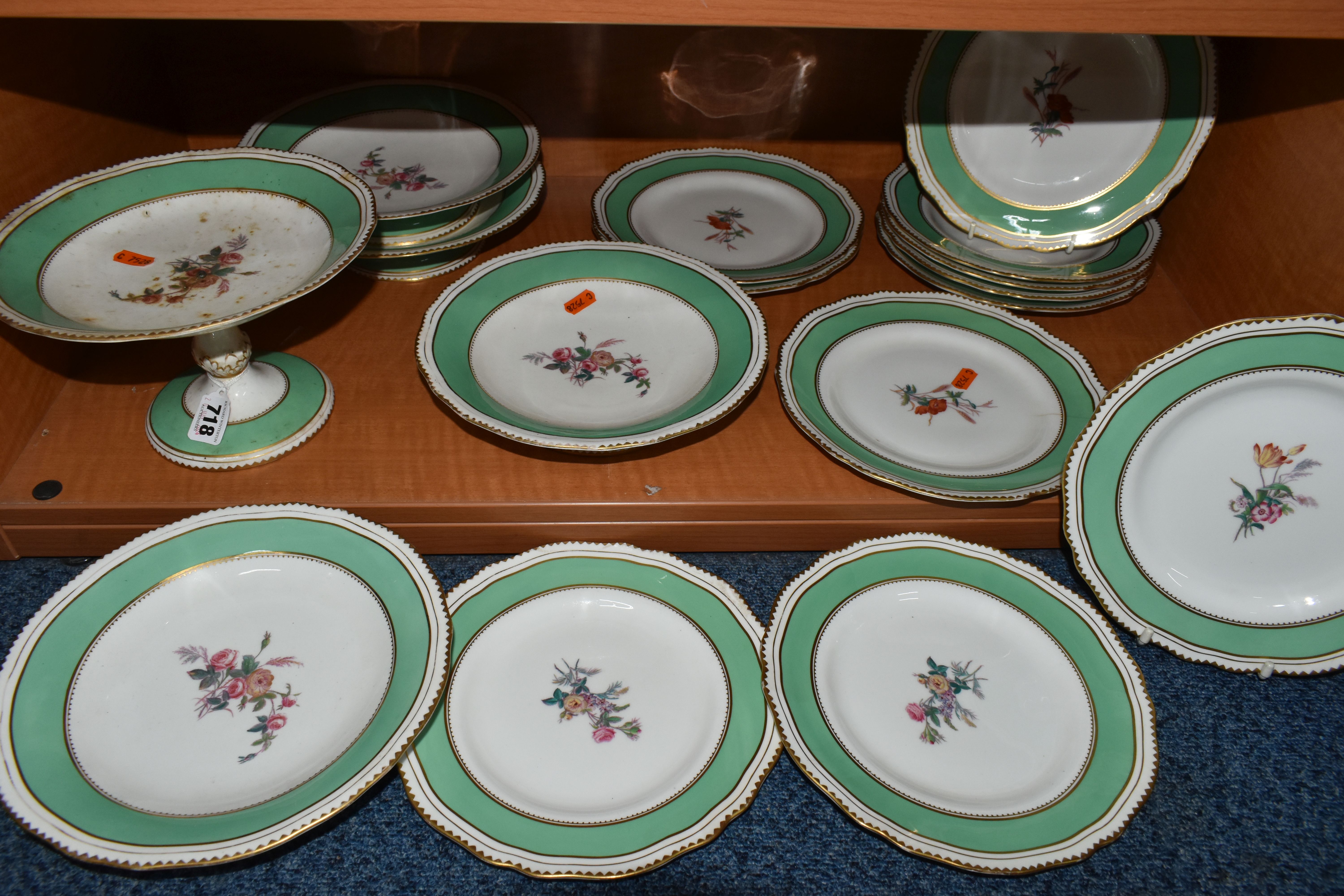 A LATE 19TH CENTURY COPELAND SIXTEEN PIECE BOTANICAL DESSERT SERVICE, comprising eleven dessert