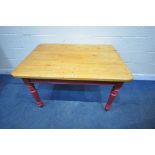 A PARTIALLY PAINTED VICTORIAN PINE KITCHEN TABLE, width 121cm x depth 83cm x height 72cm