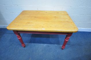 A PARTIALLY PAINTED VICTORIAN PINE KITCHEN TABLE, width 121cm x depth 83cm x height 72cm