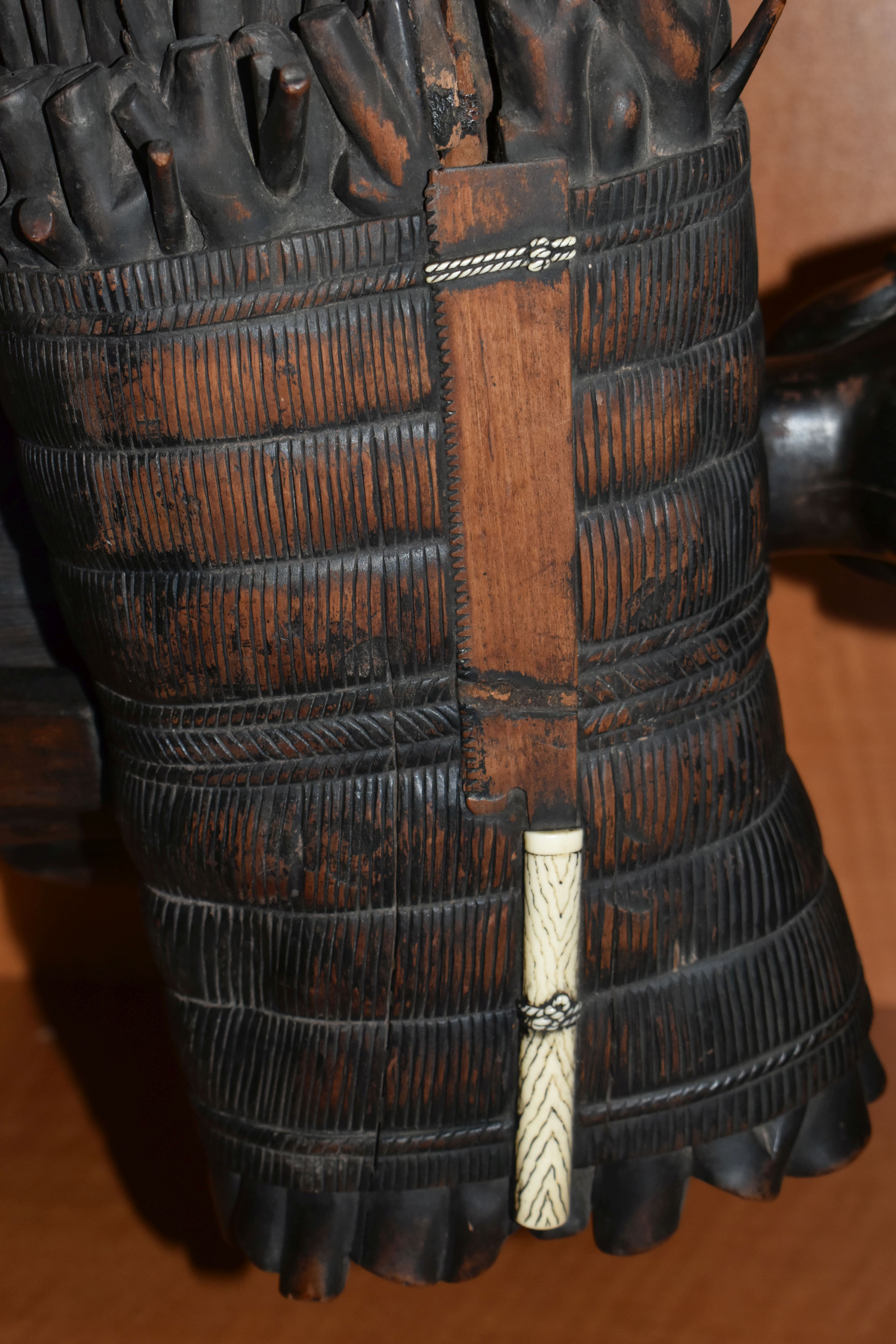 A LATE 19TH / EARLY 20TH CENTURY JAPANESE STAINED TREEN OKIMONO OF A WOODCUTTER, posed with an axe - Image 12 of 16