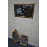 A MODERN FRENCH CREAM AND GILT WALL MIRROR, along with a gilt framed mirror and another mirror (3)