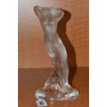 A SECOND HALF 20TH CENTURY LALIQUE FROSTED GLASS FIGURE DANSEUSE BRAS LEVES, on a clear oval base,