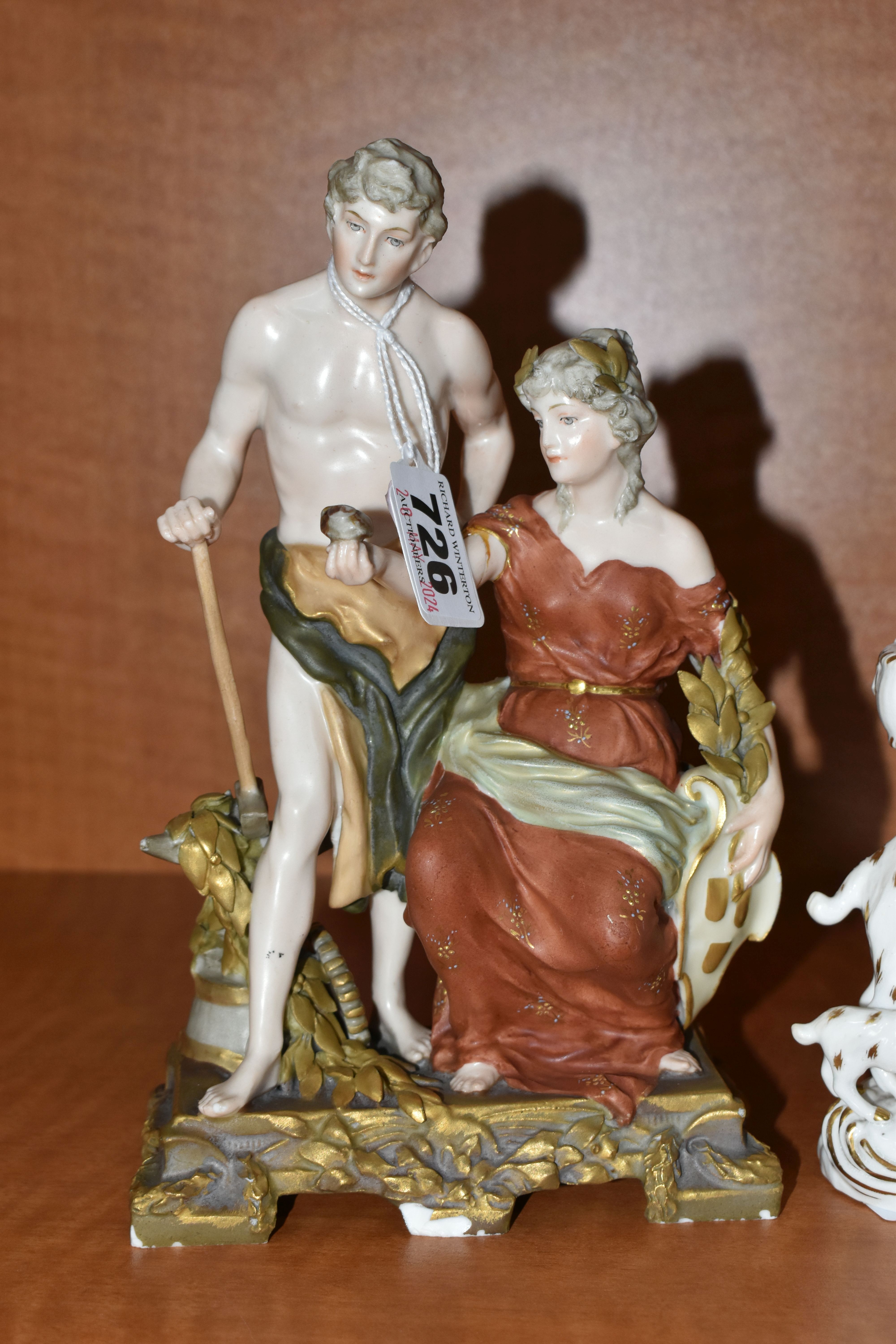 AN EARLY VICTORIAN BLOOR DERBY PORCELAIN FIGURE OF THE WELSH TAILOR'S WIFE, mostly plain with gilt - Image 2 of 6