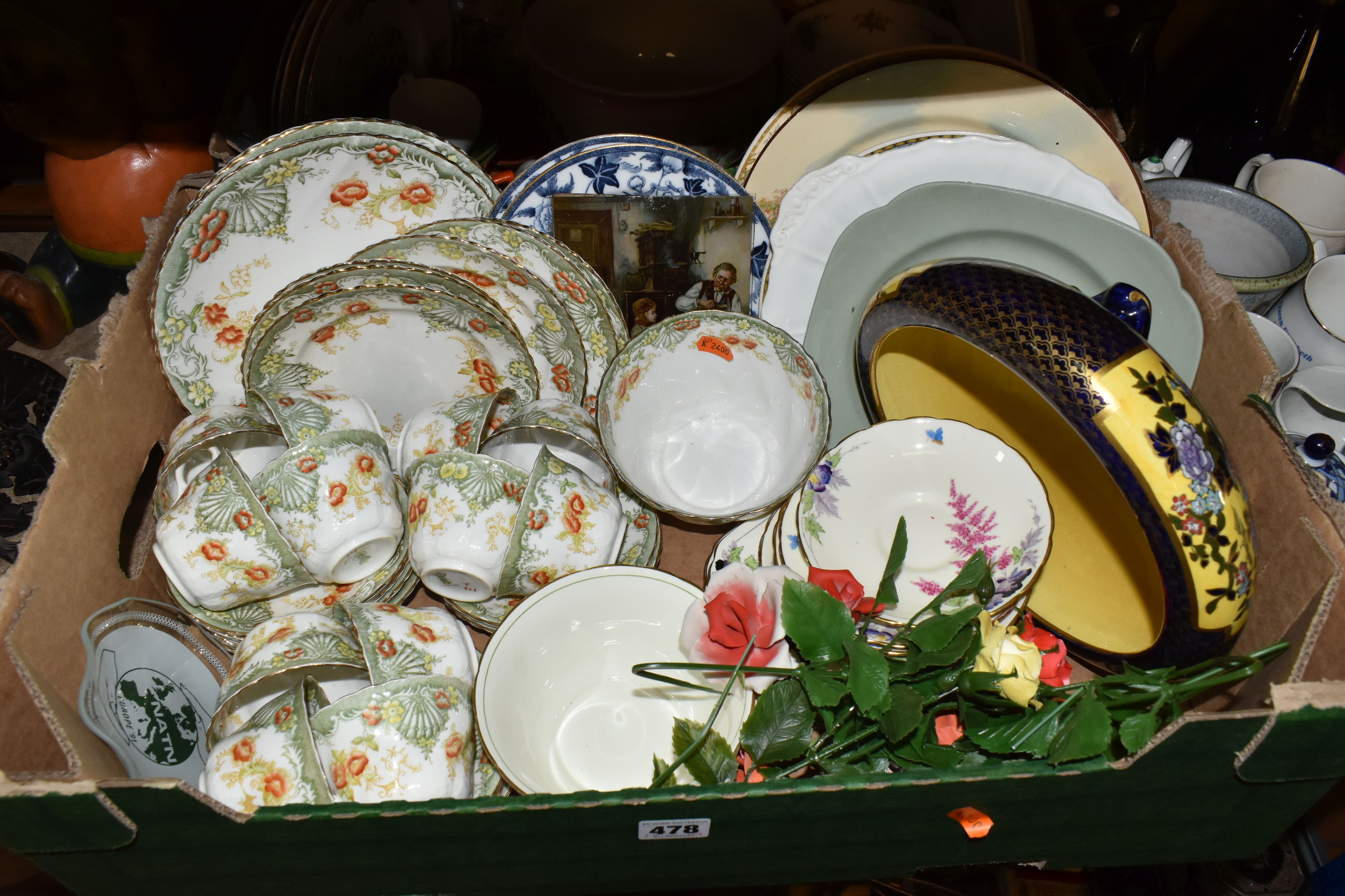 THREE BOXES OF CERAMICS, to include a Denby planter, a Cauldon 'Ching' pattern meat plate, nine - Image 2 of 4