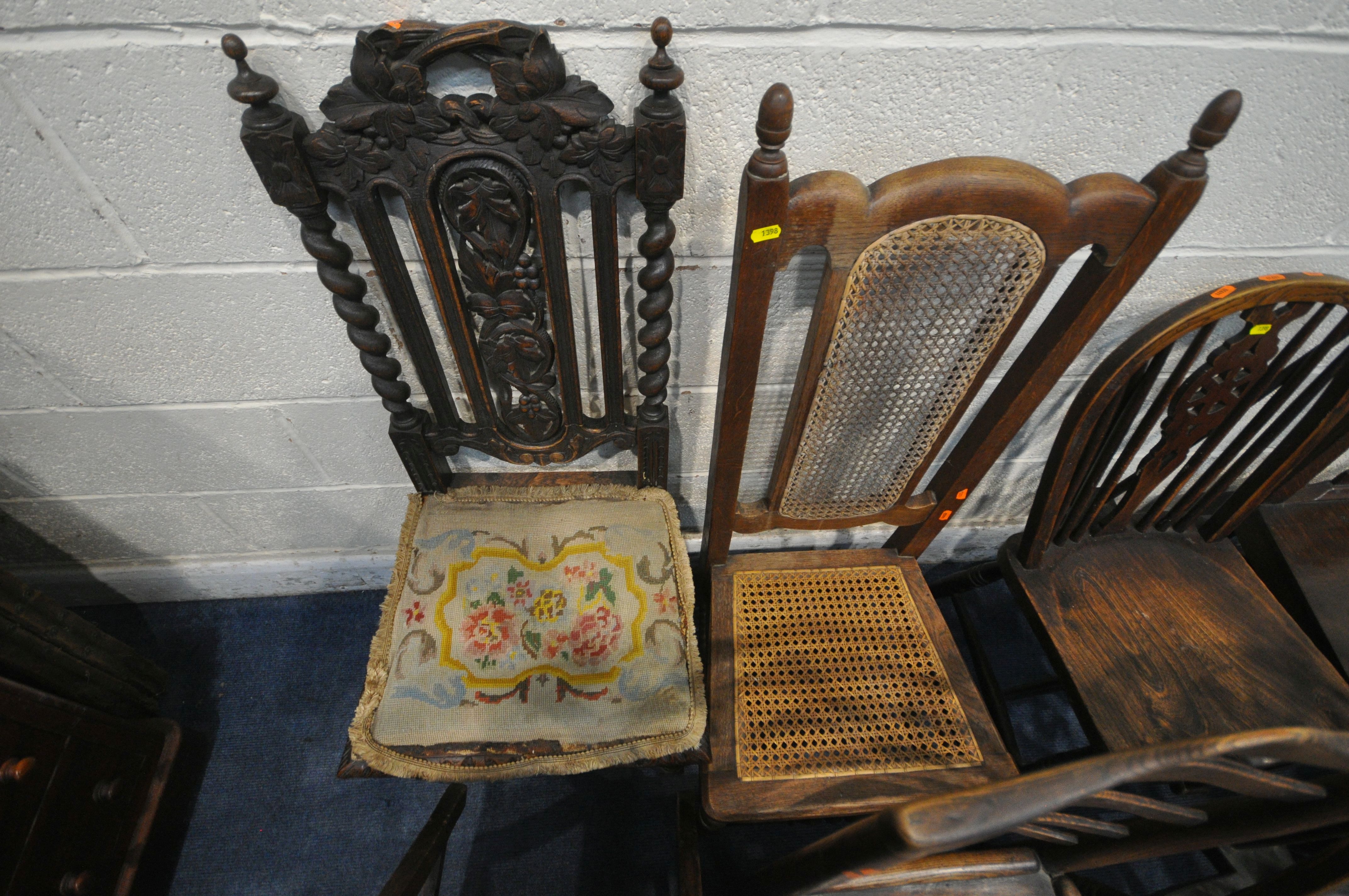 A SELECTION OF VARIOUS CHAIRS, of various ages and styles to include a carved oak high back chair, - Image 3 of 6