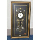 A KEN BROADBENT CLOCK MONTAGE WITH QUARTZ MOVEMENT, in a gilt frame and glazed, overall height