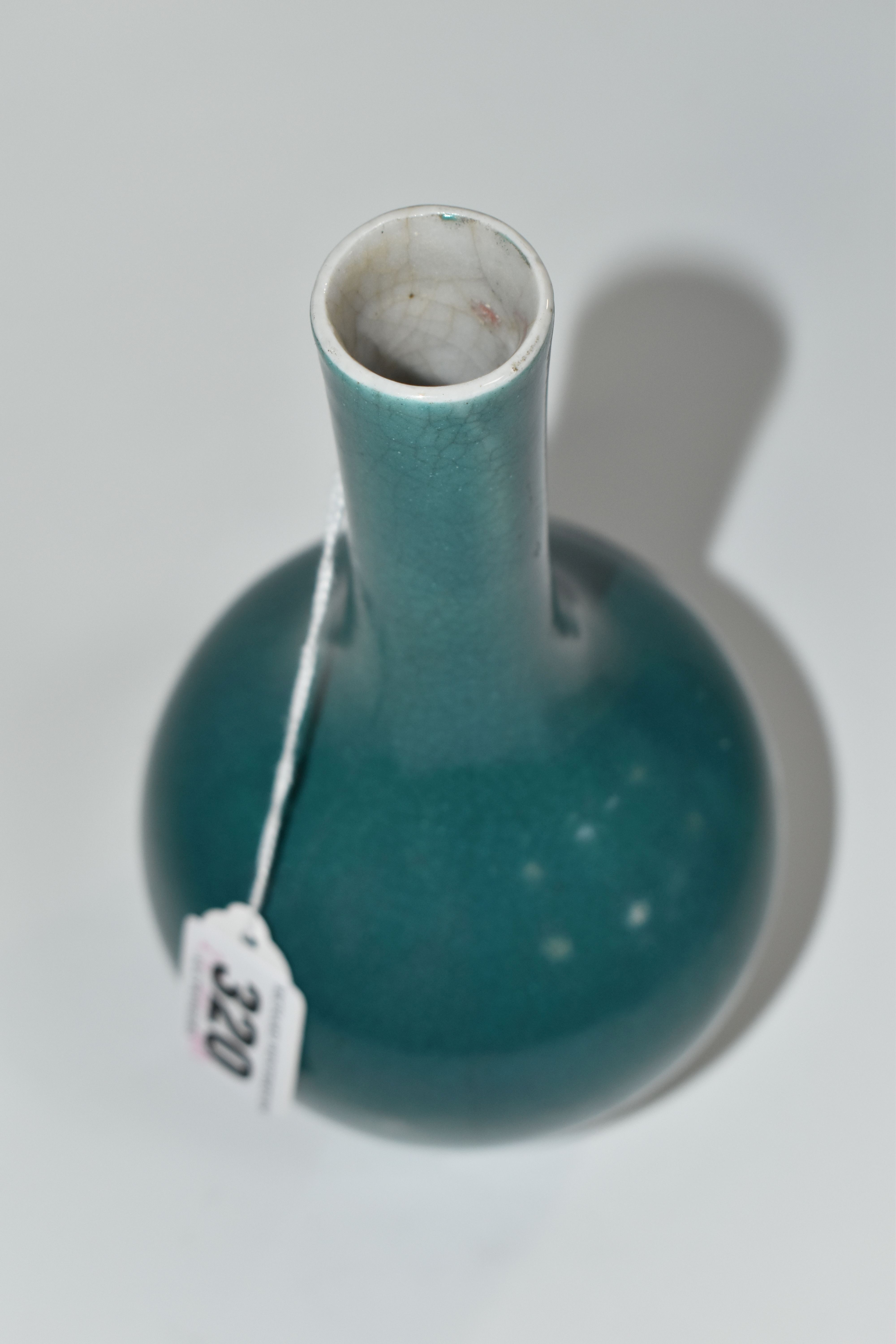 A NINETEENTH CENTURY CHINESE ONION SHAPED CRACKLE VASE, with turquoise glaze, four character marks - Image 3 of 5