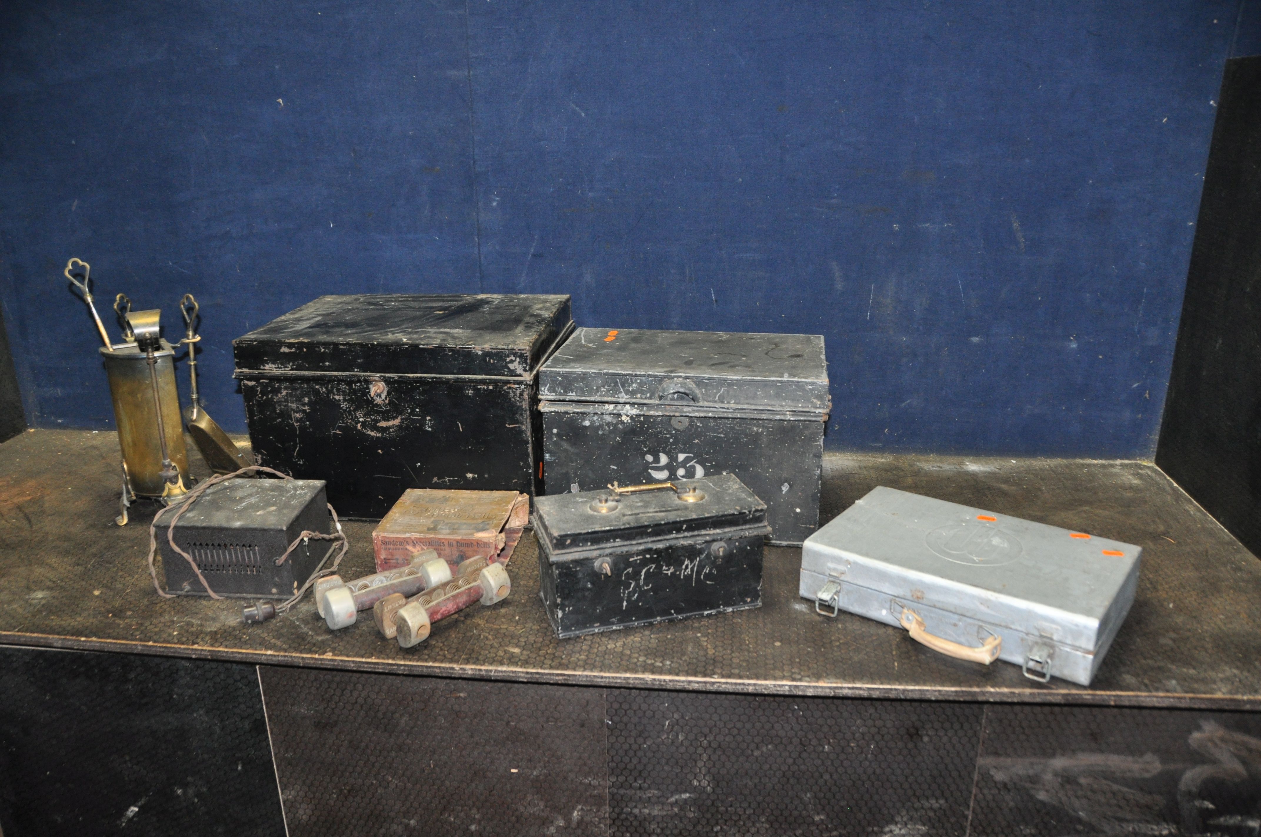 A COLLECTION OF VINTAGE COLLECTABLES including three deed boxes (two with keys) the largest being