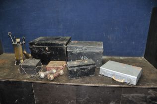 A COLLECTION OF VINTAGE COLLECTABLES including three deed boxes (two with keys) the largest being