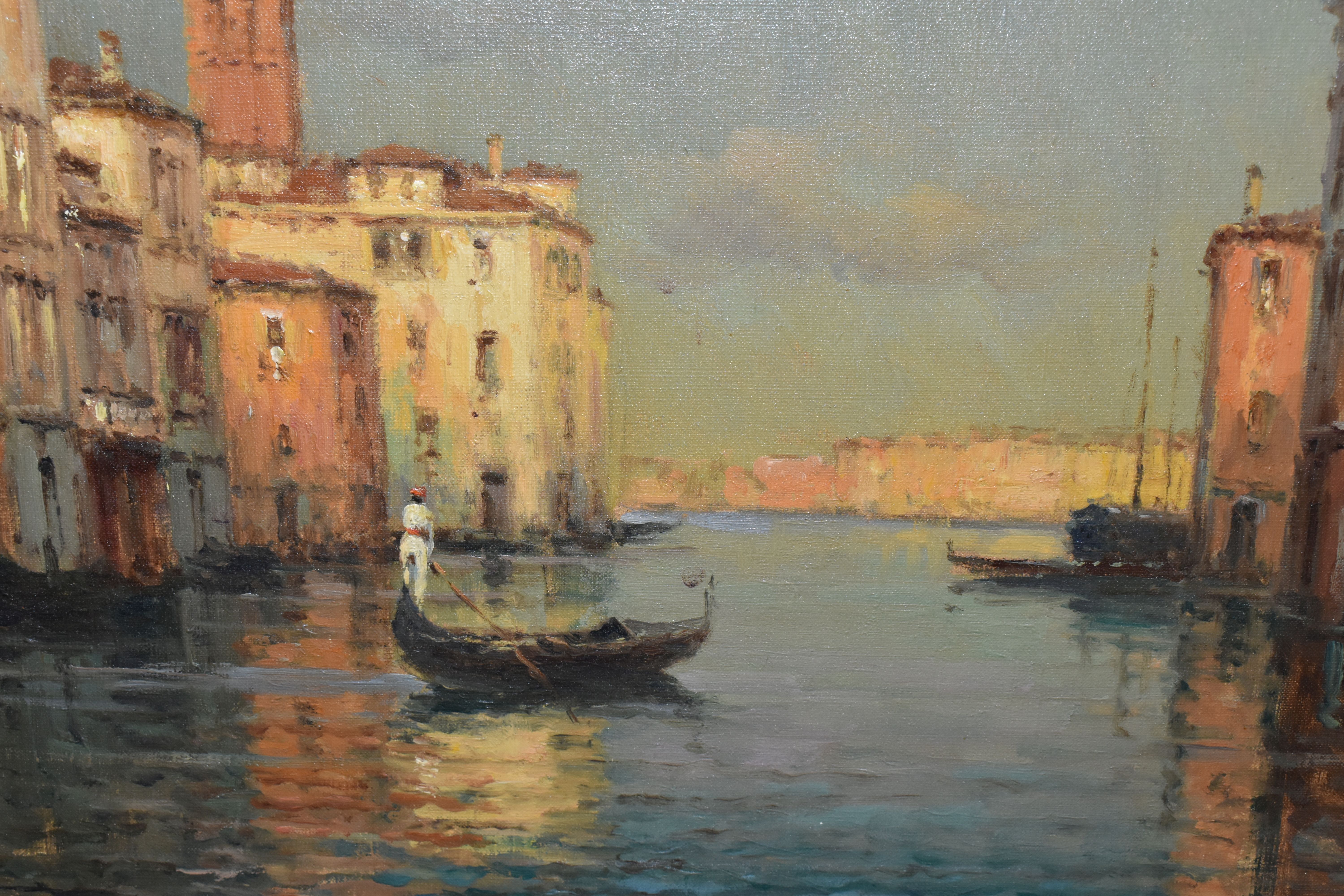 BOUVARD (20TH CENTURY) A VENETIAN CANAL SCENE, a lone gondolier steers his gondolier towards home at - Bild 3 aus 5