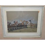 PETER RASMUSSEN (1927-?) 'UP AND OVER', Ledbury Hunt Point to Point, horses and riders jumping a