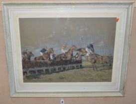 PETER RASMUSSEN (1927-?) 'UP AND OVER', Ledbury Hunt Point to Point, horses and riders jumping a