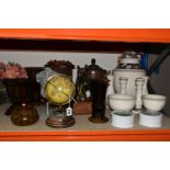 A GROUP OF CERAMICS, GLASS, METALWARE AND SUNDRY ITEMS, to include four pieces of amber/brown