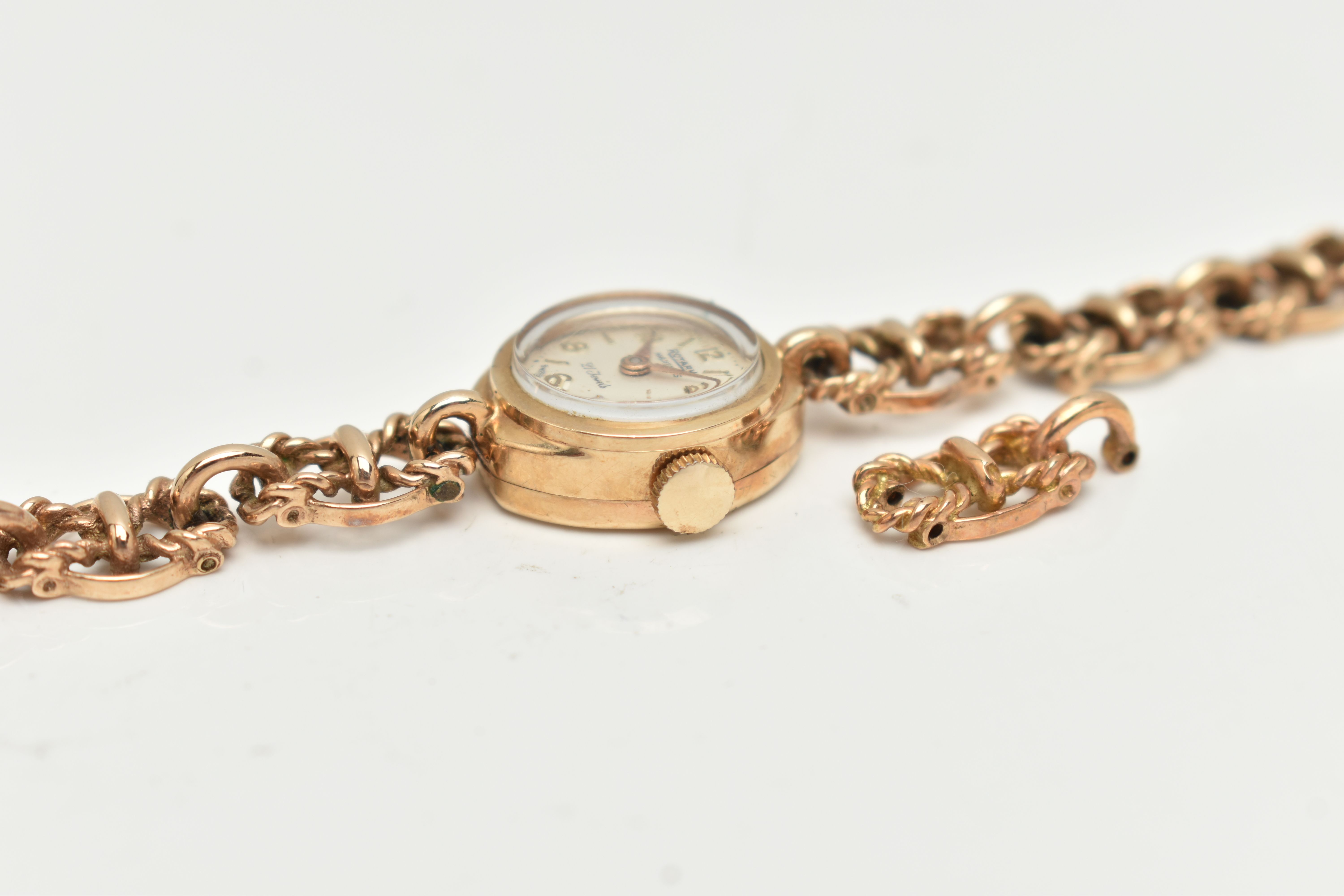 A 9CT GOLD LADIES WRISTWATCH, hand wound movement, round dial signed 'Rotary', Arabic and baton - Image 5 of 6