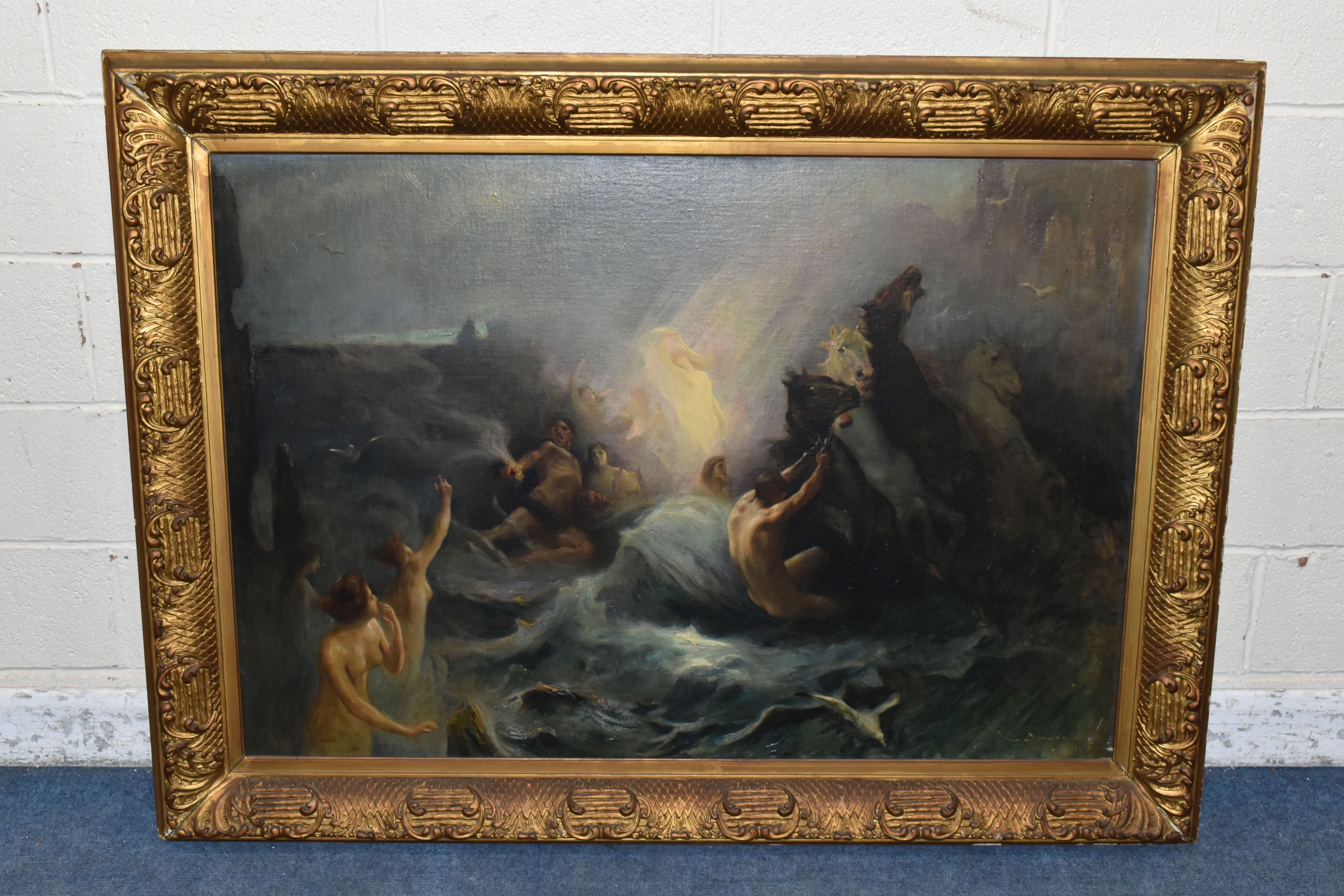 AFTER SIMONDY, THE TRIUMPH OF APHRODITE, mythical stormy seascape with horses, nymphs, seagulls