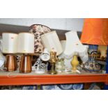 A SELECTION OF 20TH CENTURY LAMPS WITH LAMPSHADES IN A VARIETY OF STYLES, including two 'Lancroft'