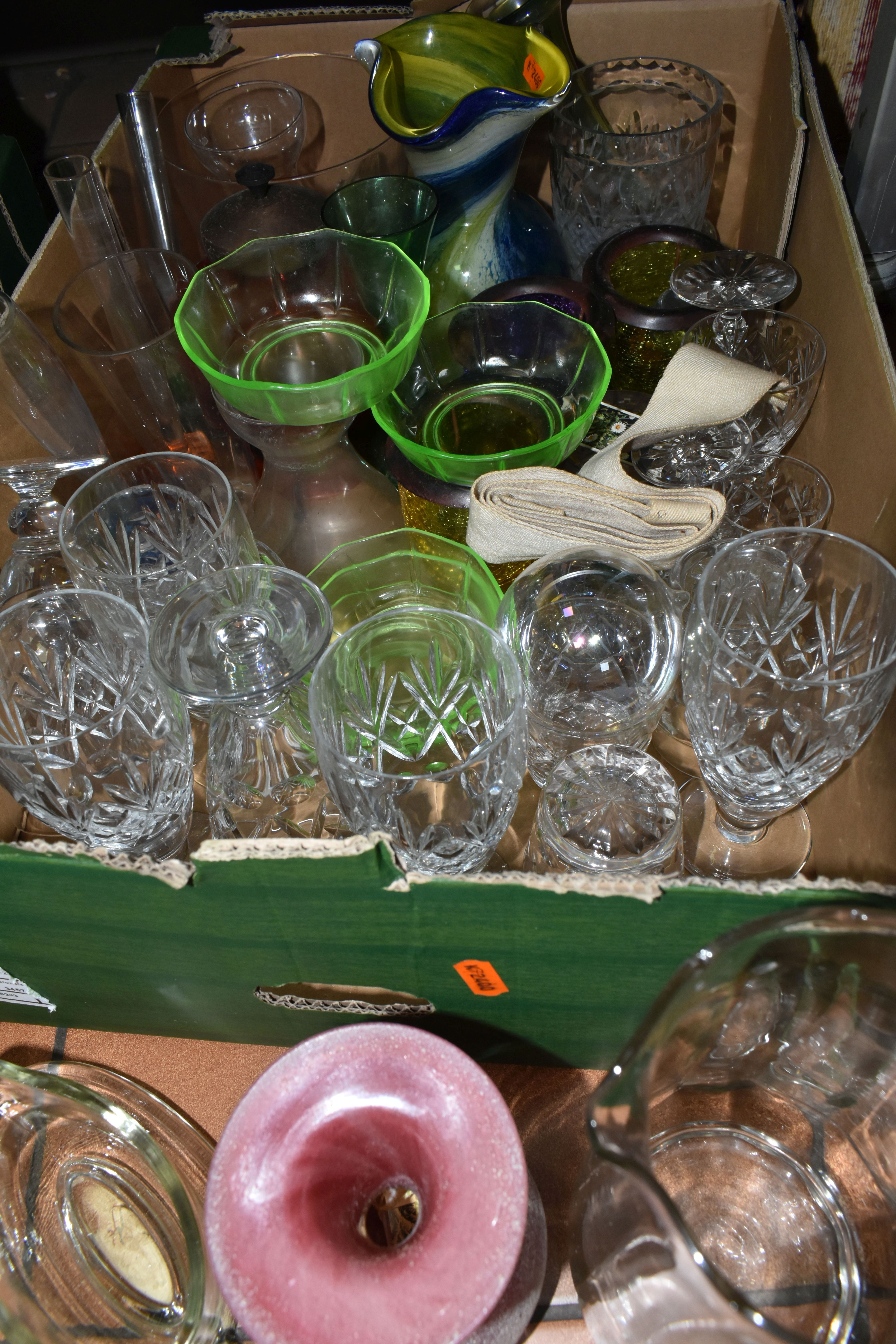 FOUR BOXES AND LOOSE GLASSWARE, to include a claret jug with pewter lid and handle, decorated with - Image 7 of 9