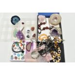 A SELECTION OF GEMSTONE SPECIMENS, to include an amethyst geode, an amethyst crystal specimen, a