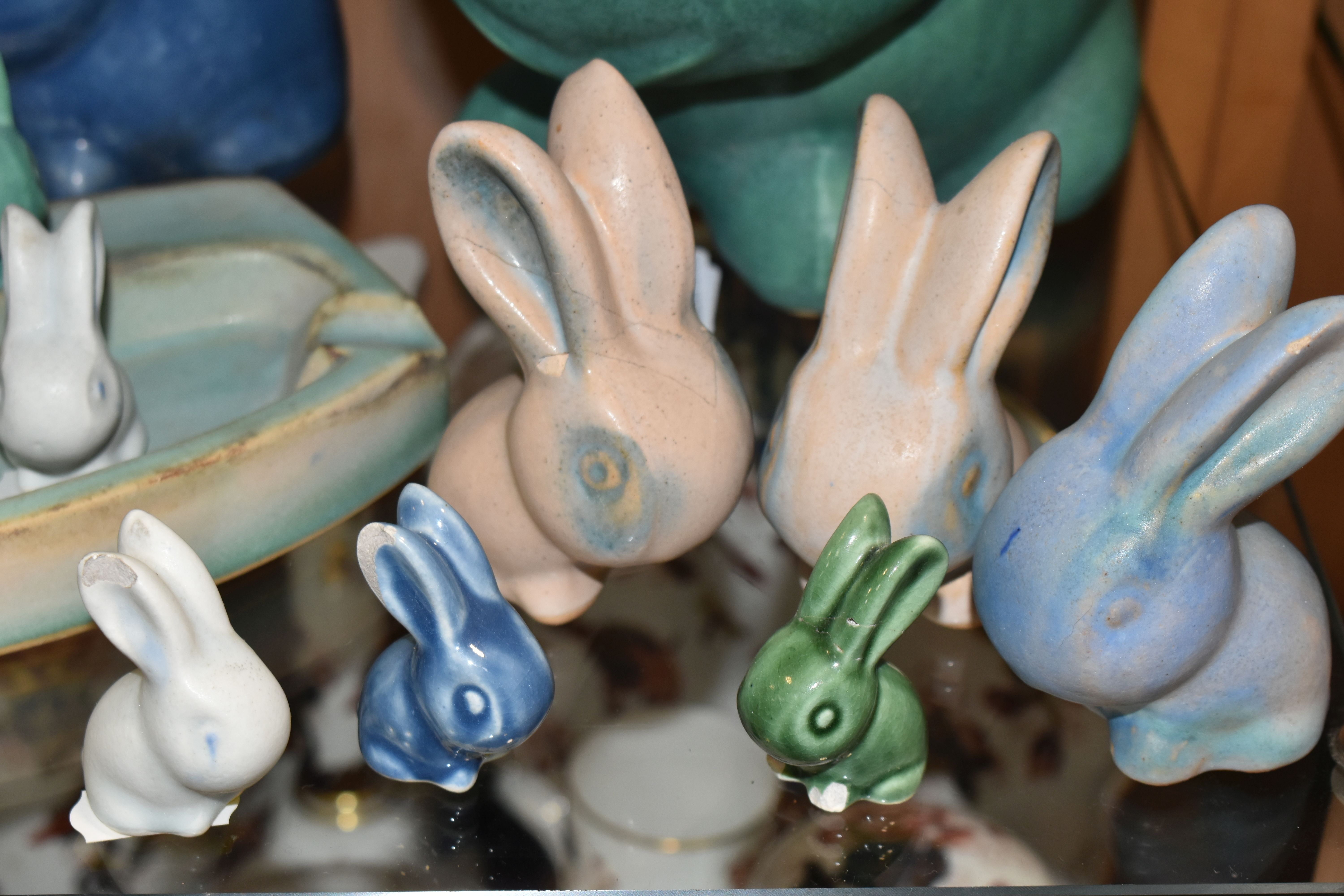 A GROUP OF BOURNE DENBY RABBITS, comprising a very large Marmaduke green snub nose rabbit (badly - Image 2 of 7
