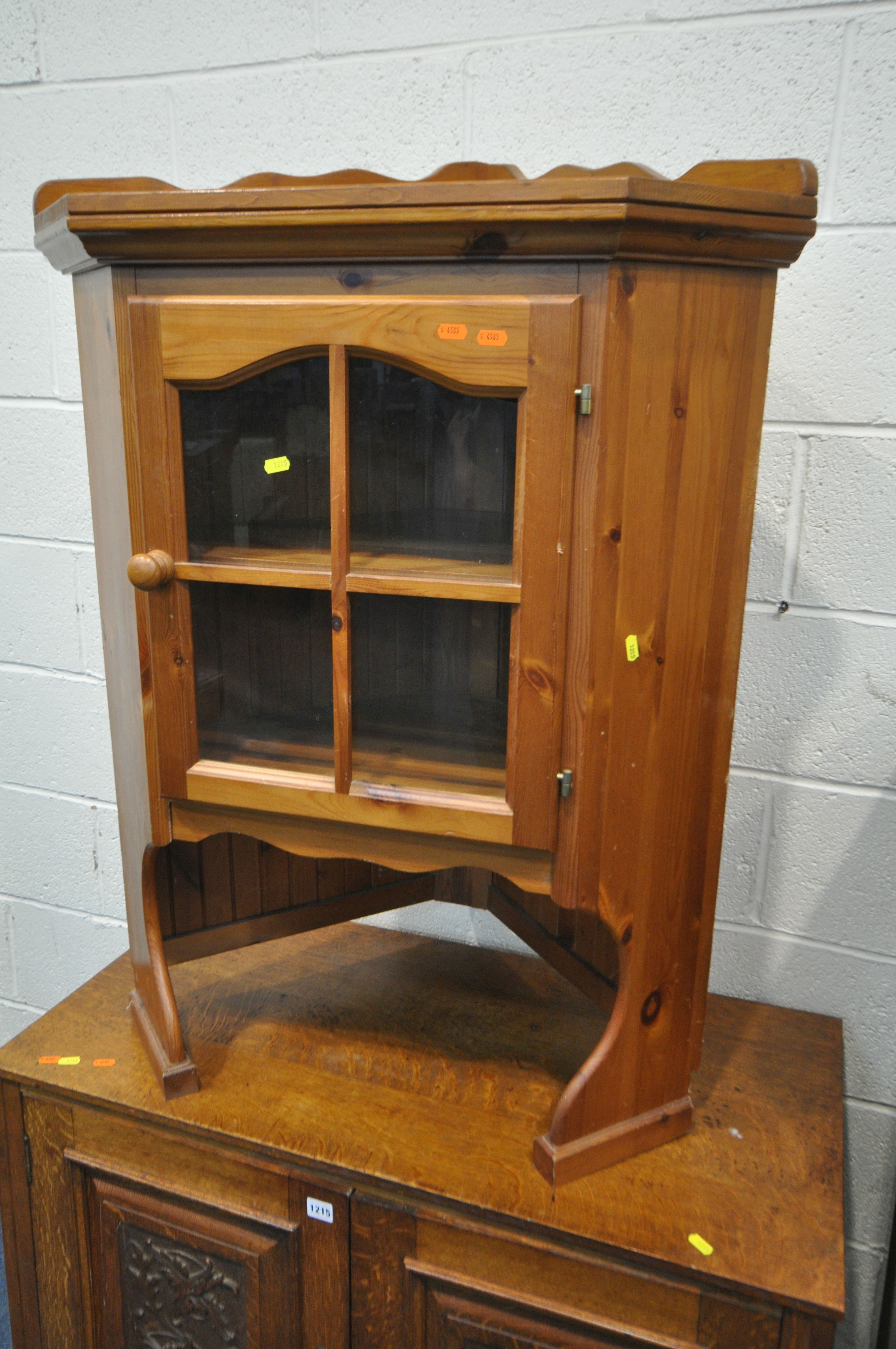 AN OAK TWO DOOR CUPBOARD, with carved foliate panels, width 100cm x depth 49cm x height 75cm, - Image 2 of 4