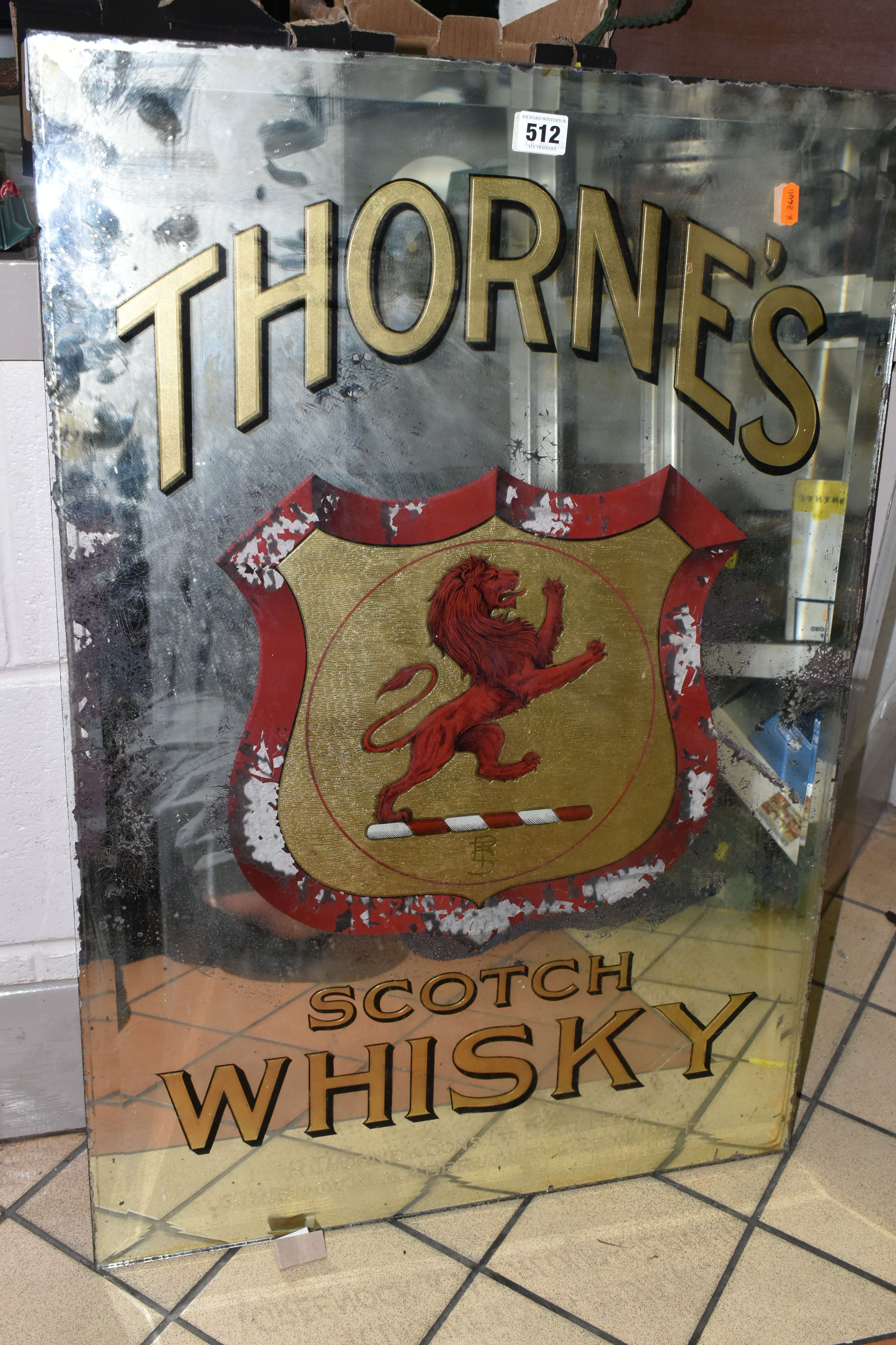 THORNES SCOTCH WHISKY, an unframed original advertising mirror in distressed condition,