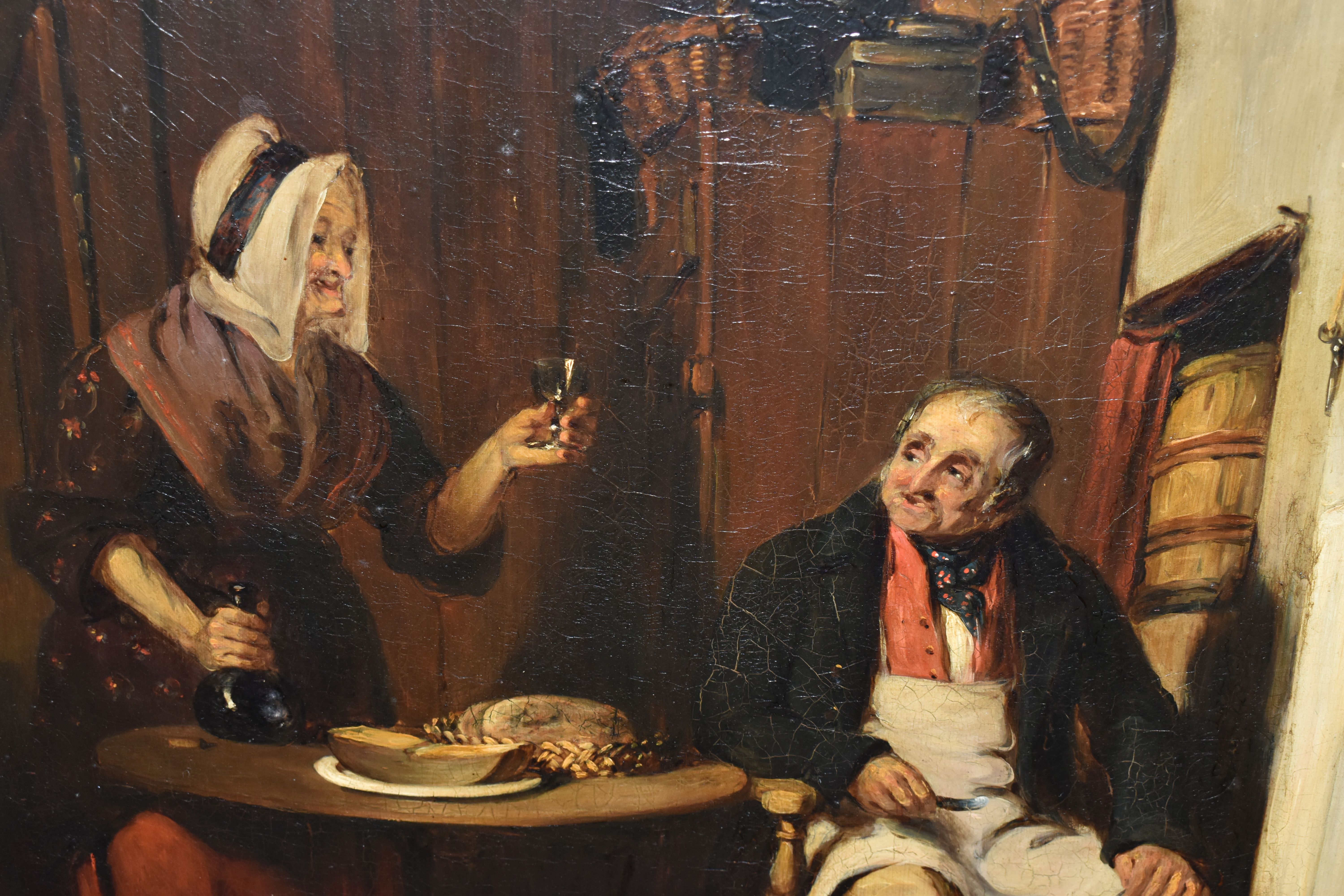 DAVID WILKIE (1785-1841) FIGURES IN AN INTERIOR SCENE, an elderly Gentleman is seated beside a - Image 4 of 6