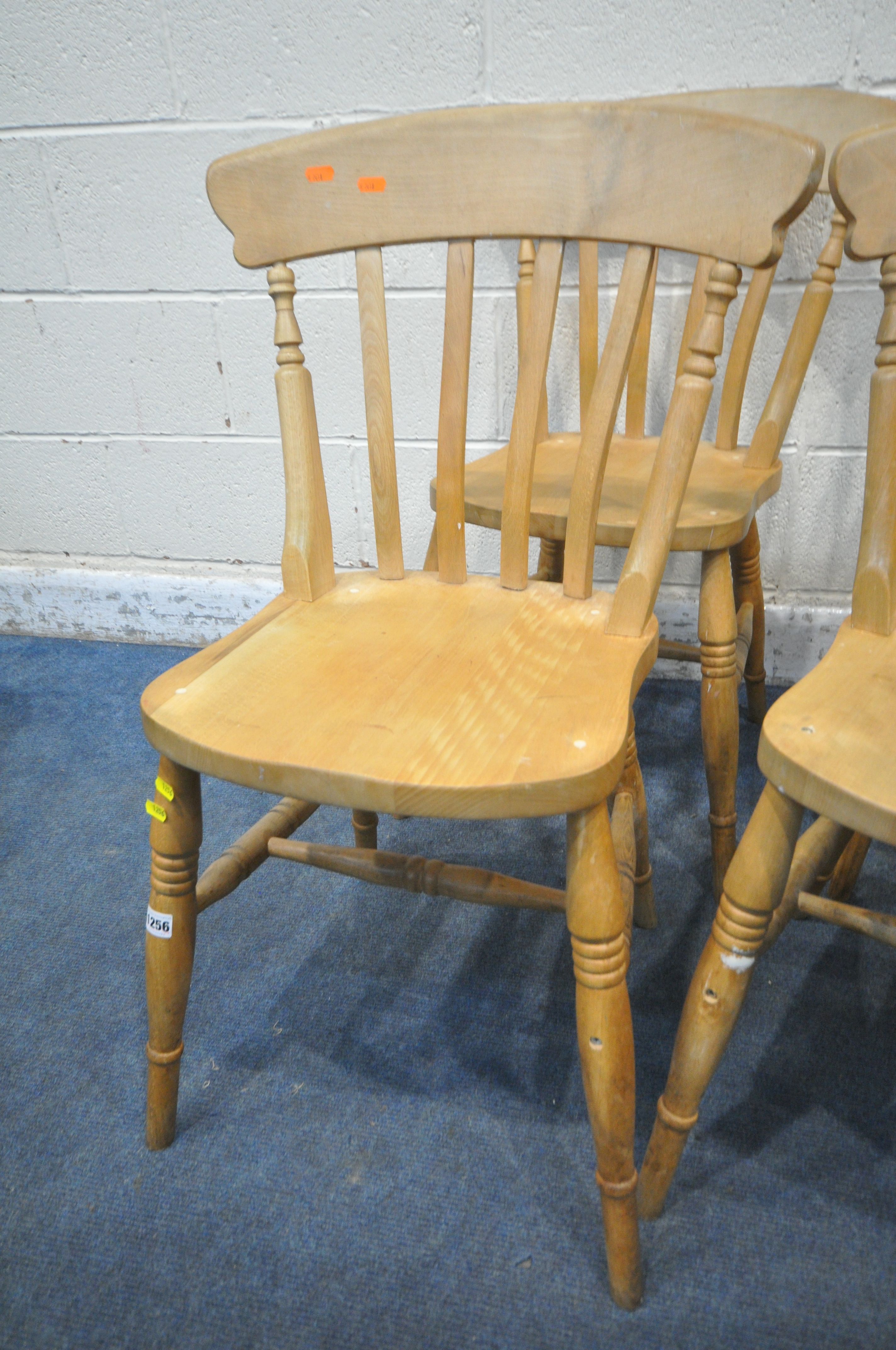 A SET OF FOUR BEECH KITCHEN CHAIRS (condition report: chairs discoloured and stained) (5) - Image 2 of 2