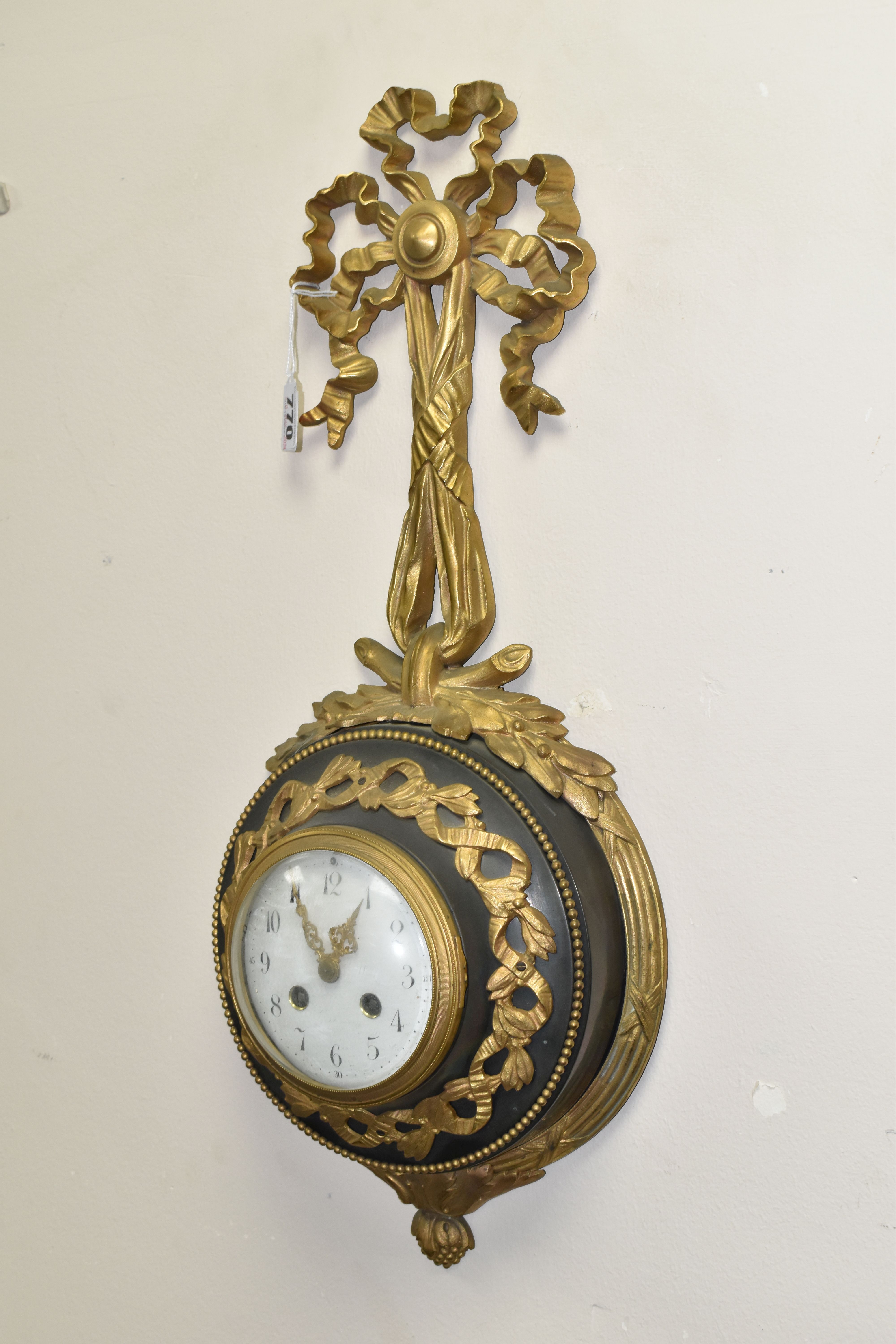 A LATE 19TH / EARLY 20TH CENTURY CARTEL CLOCK BY SAMUEL MARTI, cast gilt metal ribbon and wreath - Image 2 of 10