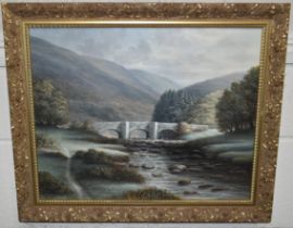 BOB TUCKER (1951) 'FINGLE BRIDGE, DARTMOOR', a Cornish river landscape with bridge, signed bottom