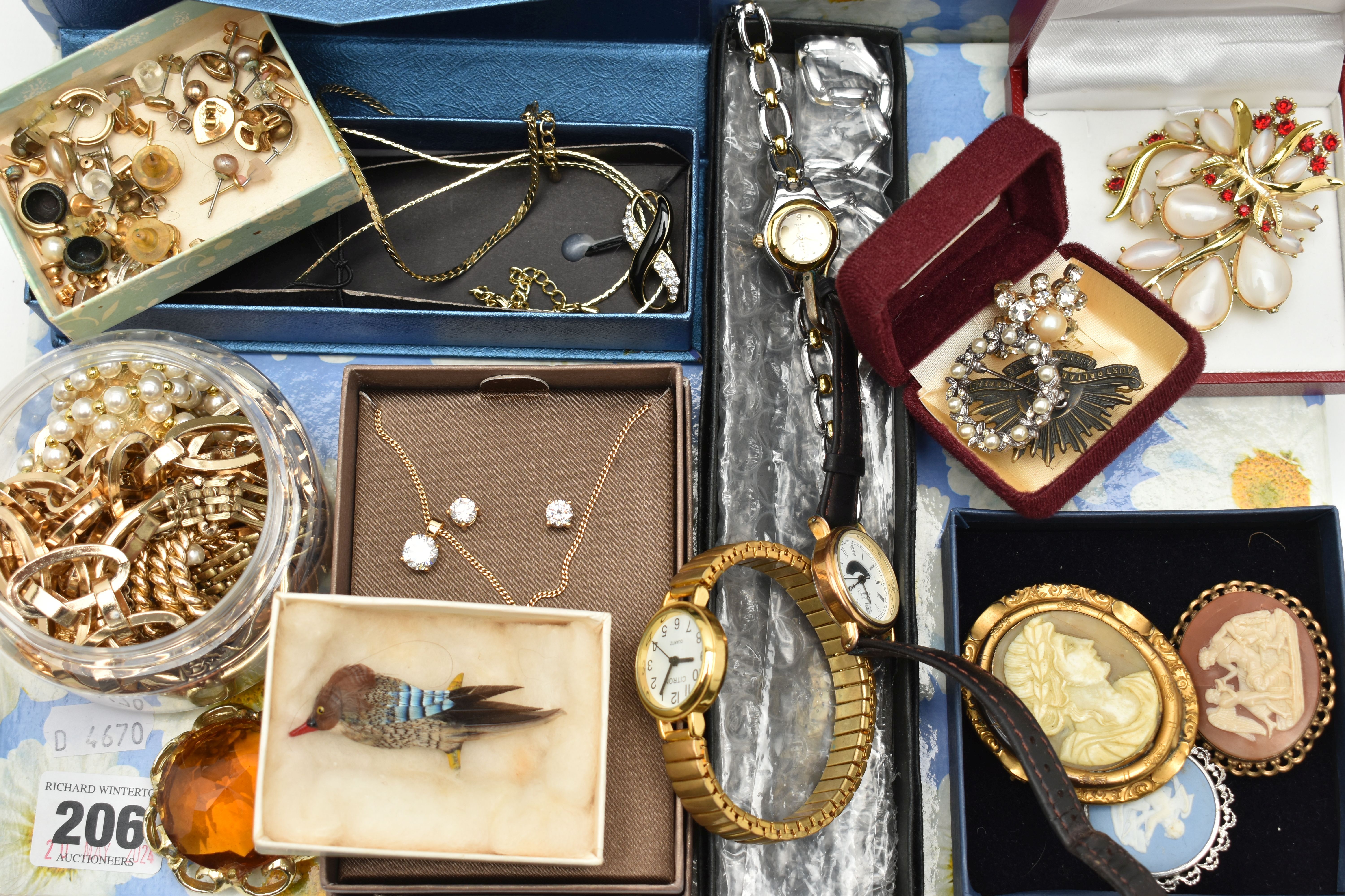 A BOX OF ASSORTED COSTUME JEWELLERY, to include a 'Sarah Cov' brooch and bracelet, an early 20th - Image 2 of 6