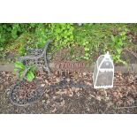 A COLLECTION OF CAST IRON GARDEN ITEMS including seven Victorian lawn edgers, a modern table top,