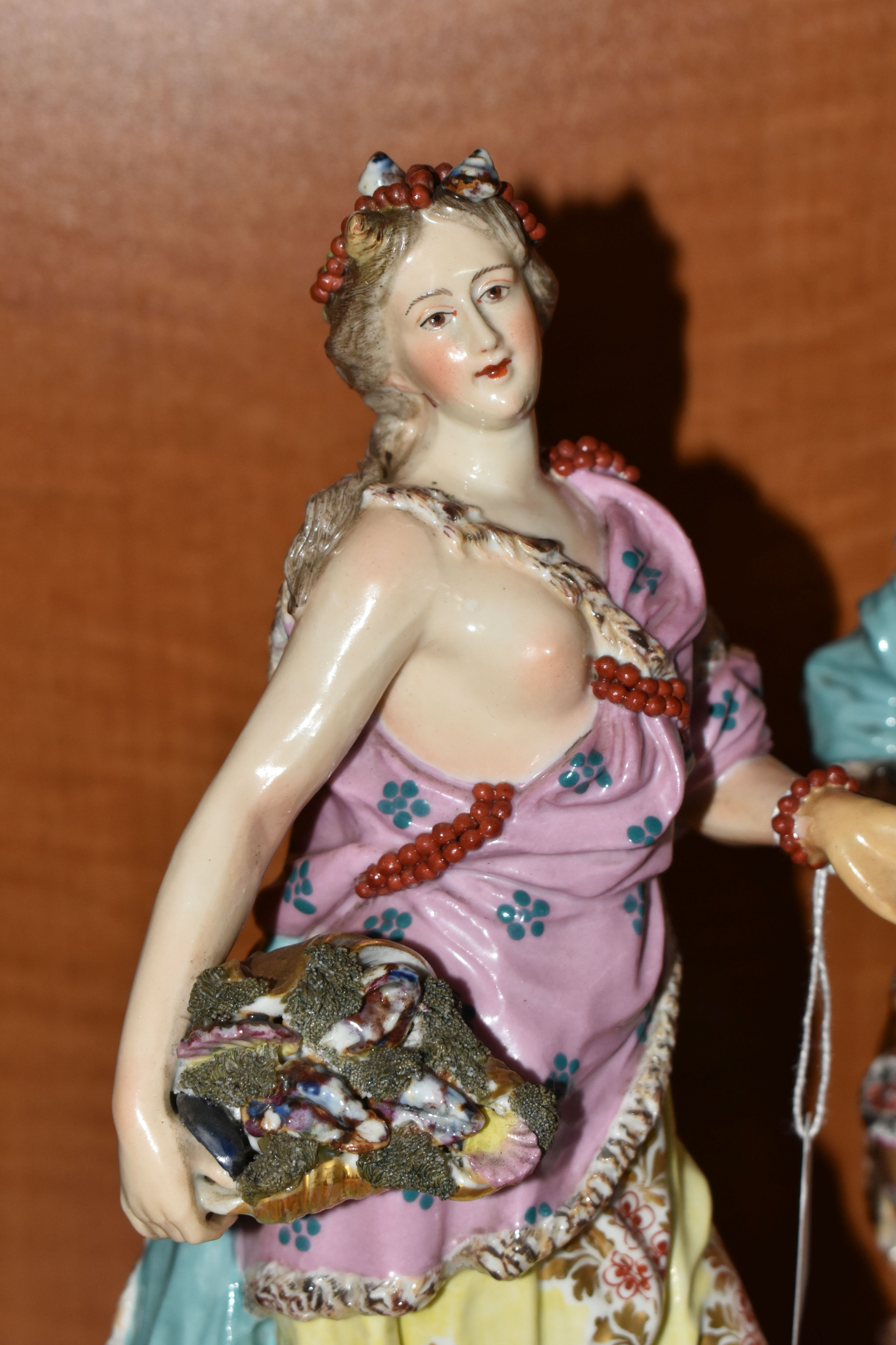 A PAIR OF 19TH CENTURY CONTINENTAL PORCELAIN FIGURES OF POSEIDEN AND AMPHITRITE, both modelled as - Image 2 of 10