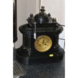A FRENCH VICTORIAN SLATE MANTEL CLOCK with Greek facade and frieze, height 38cm x width 33cm, (1) (