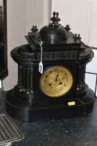 A FRENCH VICTORIAN SLATE MANTEL CLOCK with Greek facade and frieze, height 38cm x width 33cm, (1) (