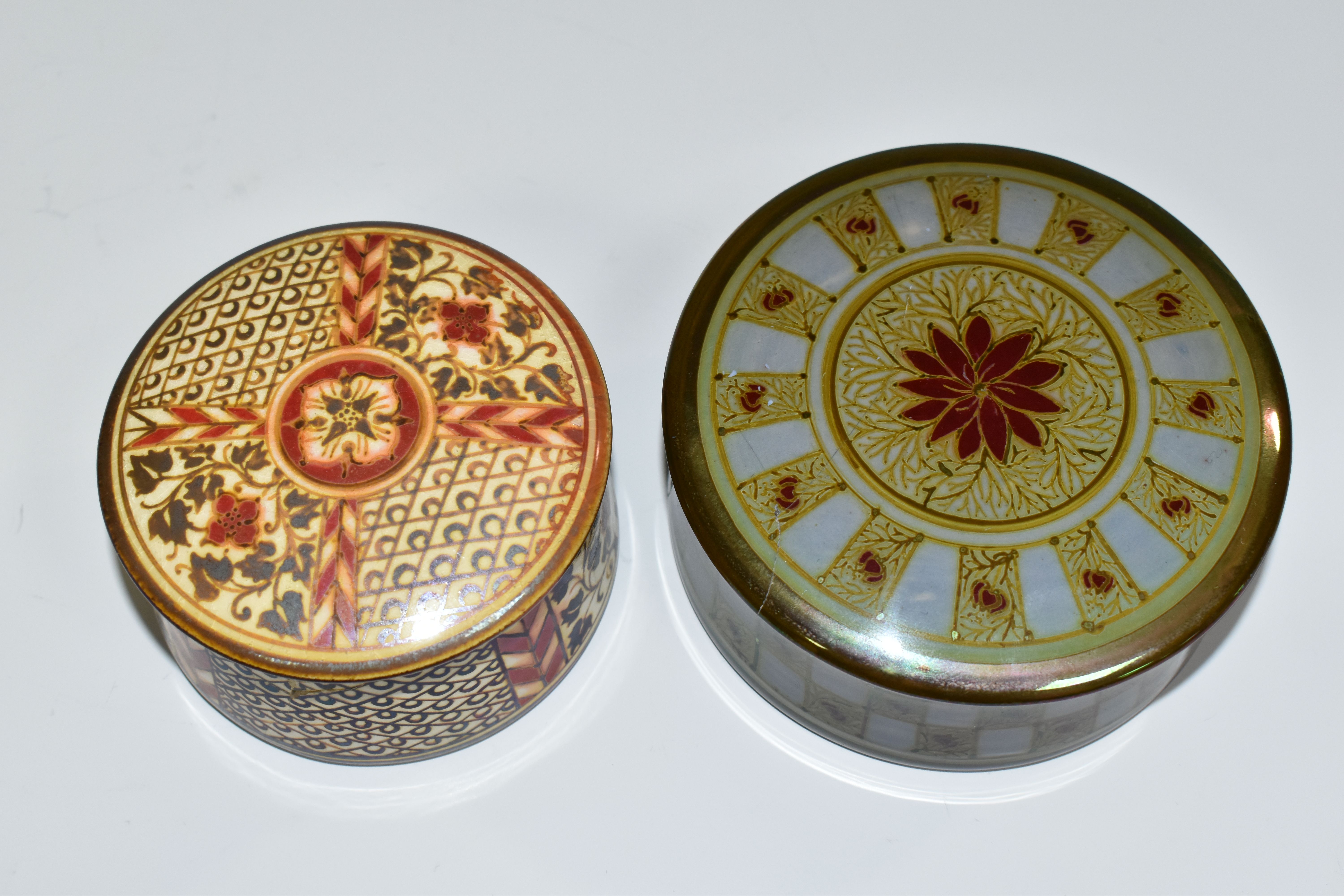 TWO PILKINGTON'S TRINKET BOXES, early twentieth century circular boxes with floral and foliate