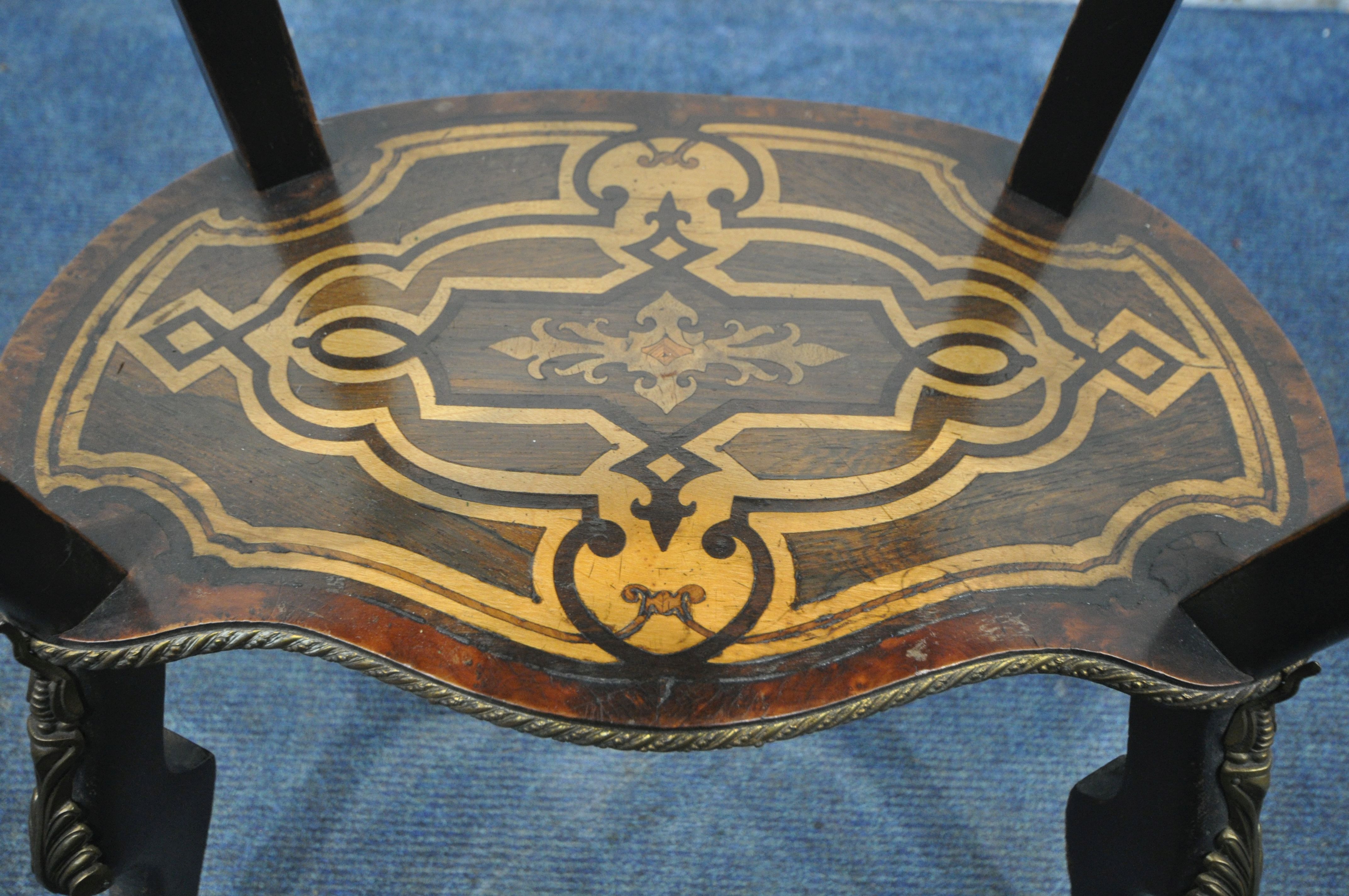 A LOUIS XV MARQUETRY INLAID SERPENTINE PLANTER TABLE, the twin handled lid with a painted - Image 9 of 10