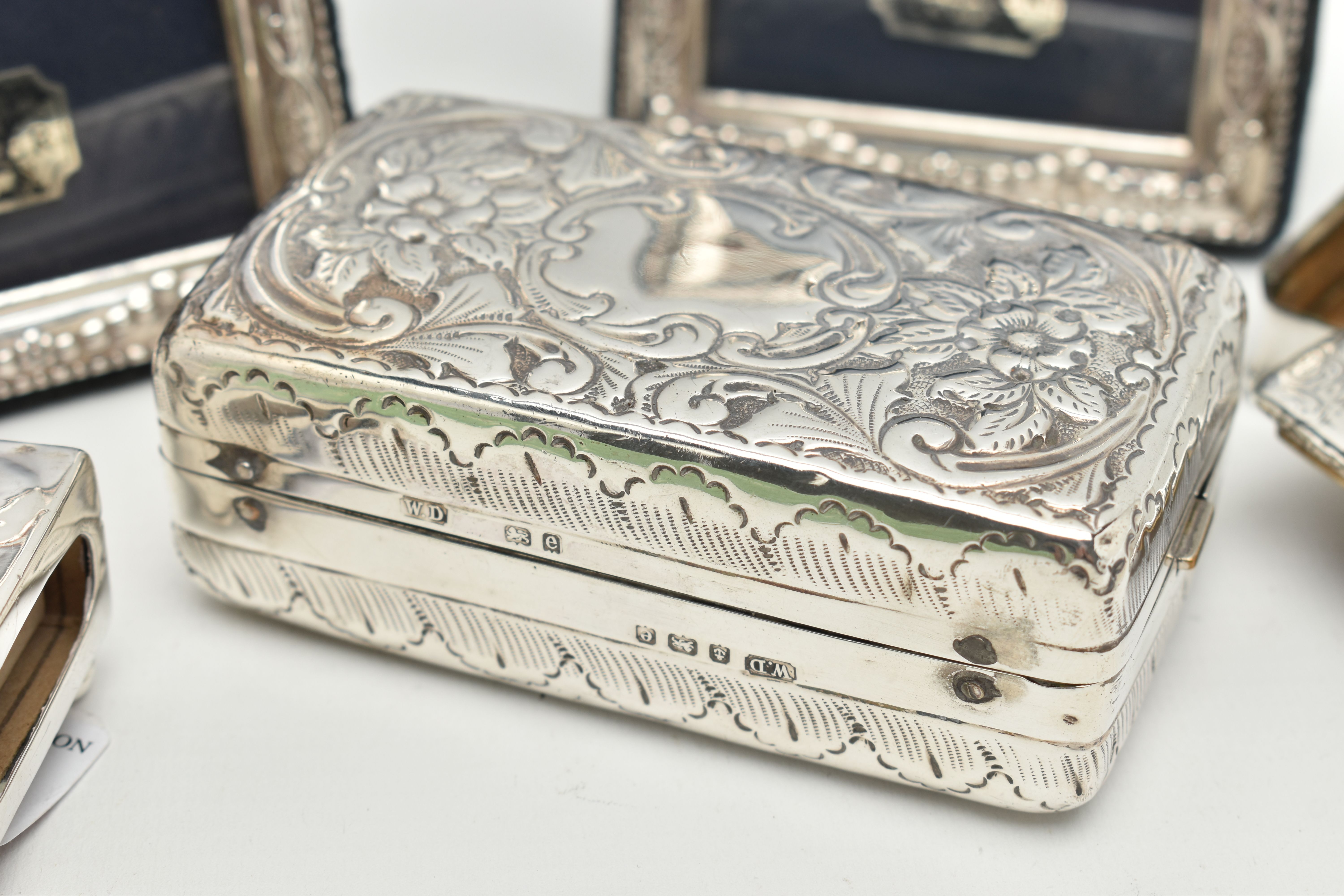 A SMALL PARCEL OF SILVER, a pair of Elizabeth II rectangular easel back photograph frames, foliate - Image 4 of 7