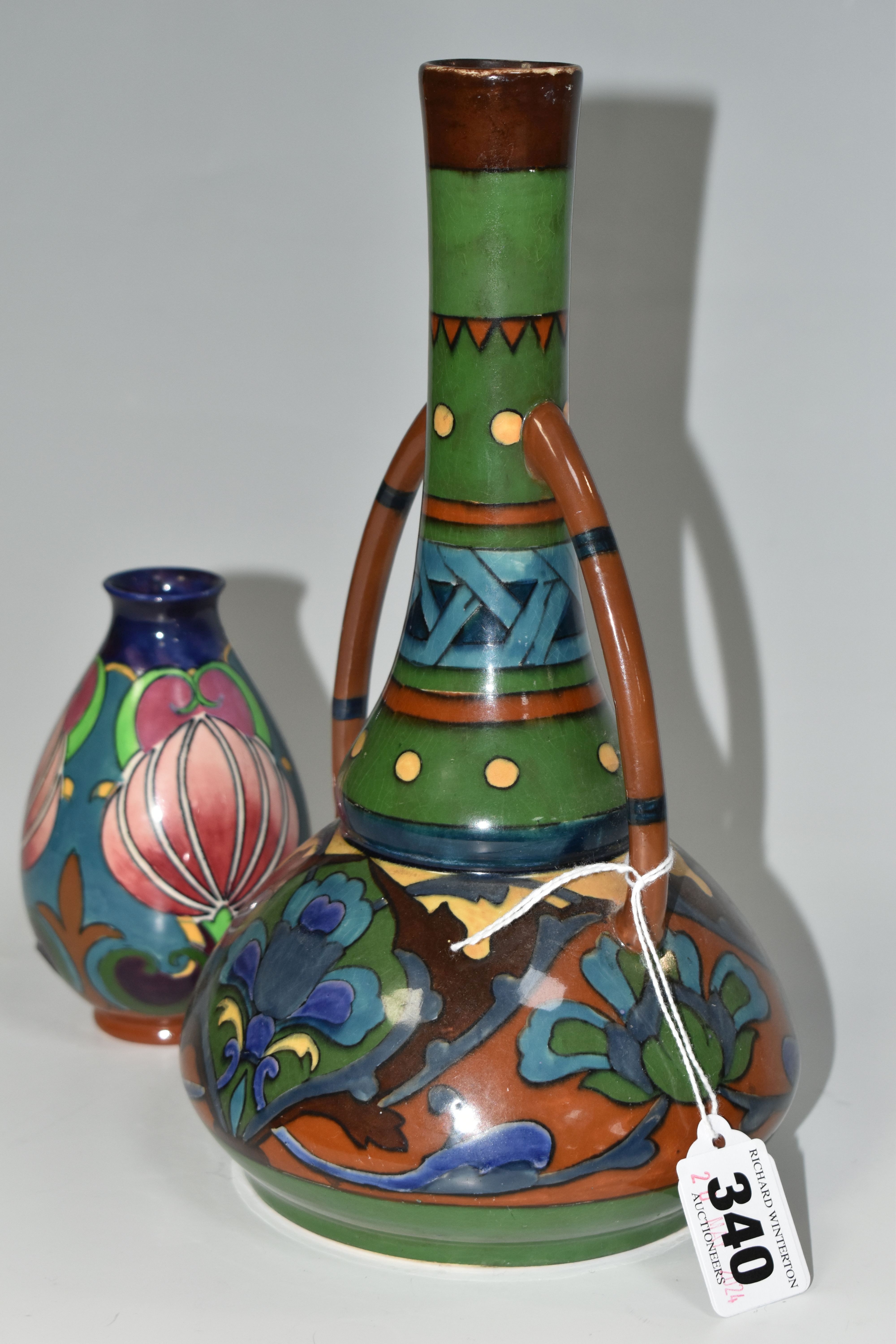 TWO WILEMAN & CO FOLEY INTARSIO VASES, comprising a twin handled vase, model no 3042, height 24cm, - Image 3 of 6