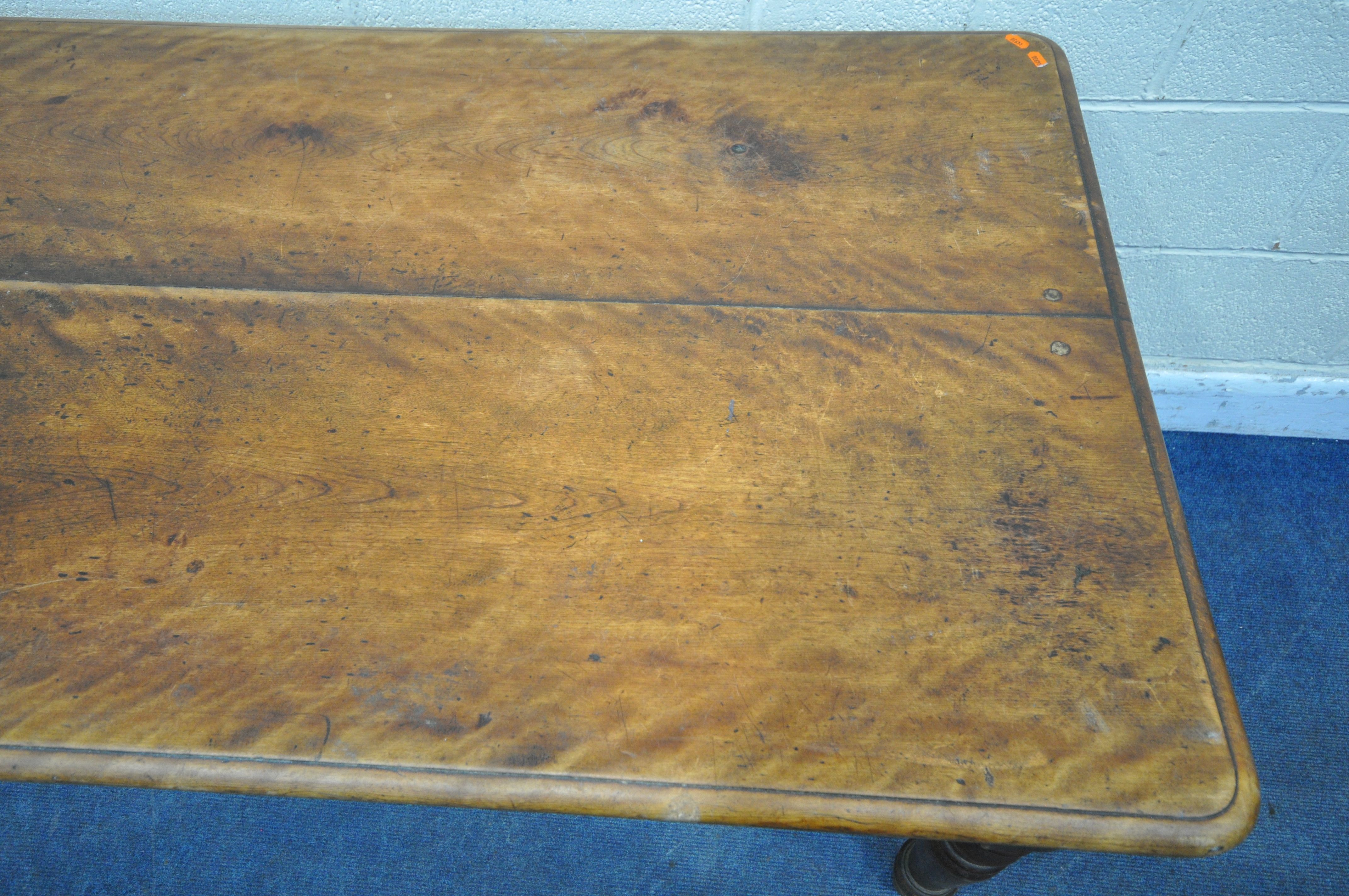 A VICTORIAN BIRCH RECTANGULAR TABLE, on turned legs, length 162cm x depth 79cm x height 73cm ( - Image 2 of 5