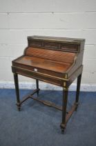 A LOUIS XVI STYLE ROSEWOOD AND BRASS MARQUETRY INLAID WRITING DESK, first/mid 20th century, with