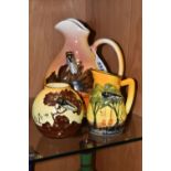 THREE PIECES OF FRENCH POTTERY WITH APPLIED CICADAS, comprising a Sicard jug, height 21cm, a small