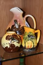 THREE PIECES OF FRENCH POTTERY WITH APPLIED CICADAS, comprising a Sicard jug, height 21cm, a small