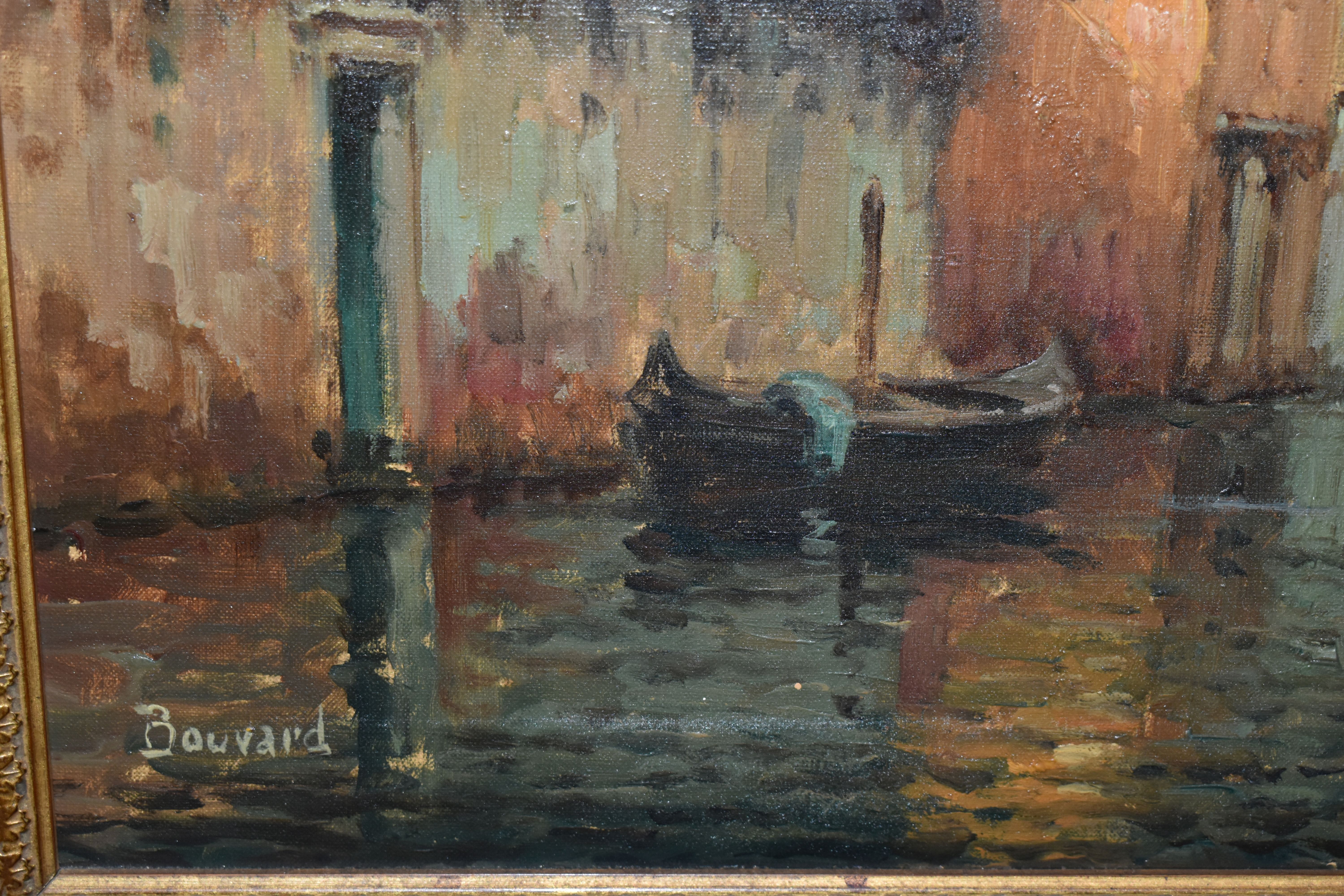 BOUVARD (20TH CENTURY) A VENETIAN CANAL SCENE, a lone gondolier steers his gondolier towards home at - Bild 4 aus 5