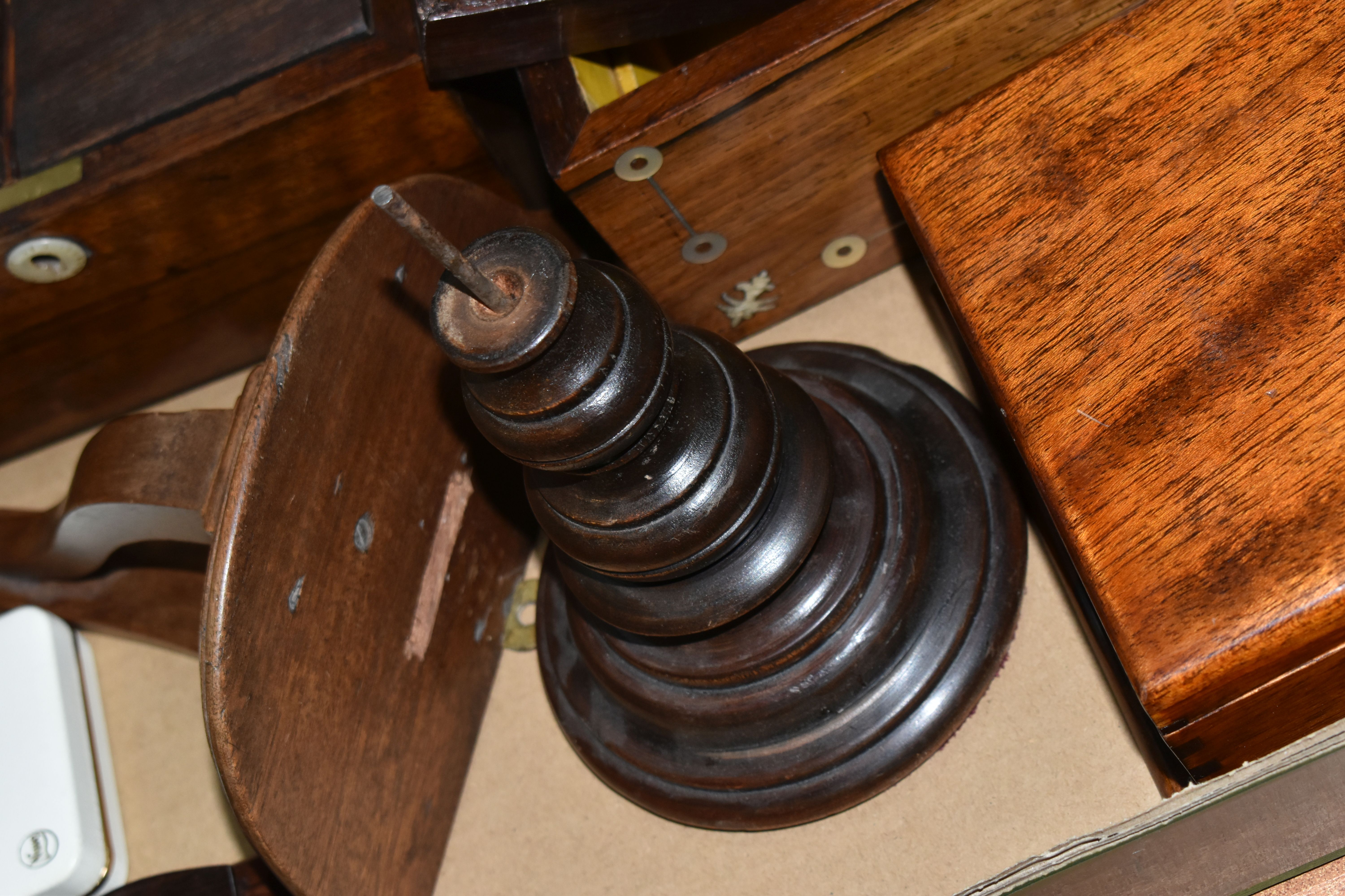 ONE BOX OF WOODEN BOXES, A REGENCY PERIOD TEA CADDY IN SARCOPHOGUS STYLE, AND SEWING BOXES, ETC, - Image 8 of 14