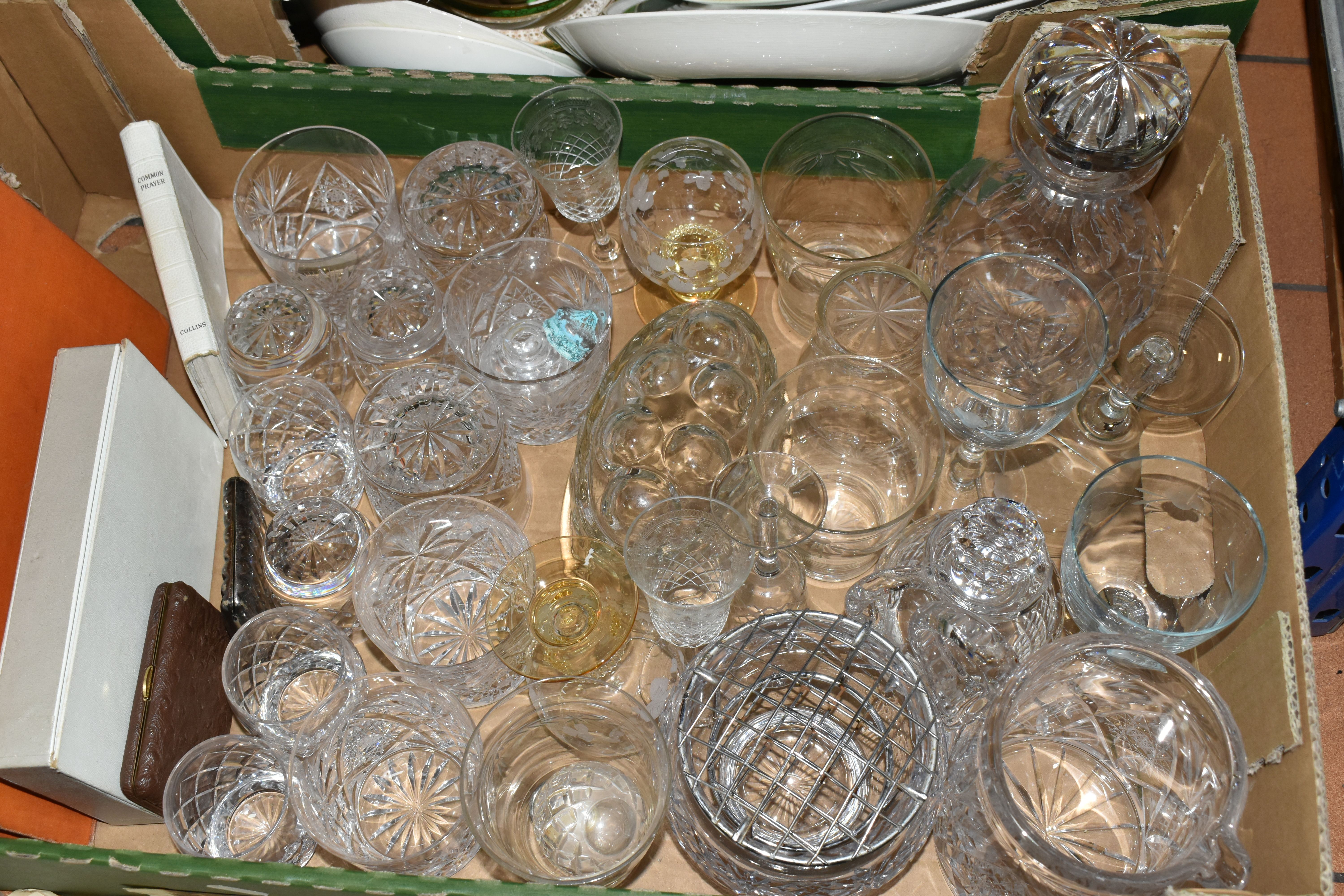 TWO BOXES AND LOOSE EPHEMERA, DINNERWARE, AND GLASSWARE, including a late Victorian writing slope - Image 5 of 10