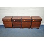 FOUR MAHOGANY CHEST OF THREE DRAWERS (condition report: two missing/broken handles) (4)
