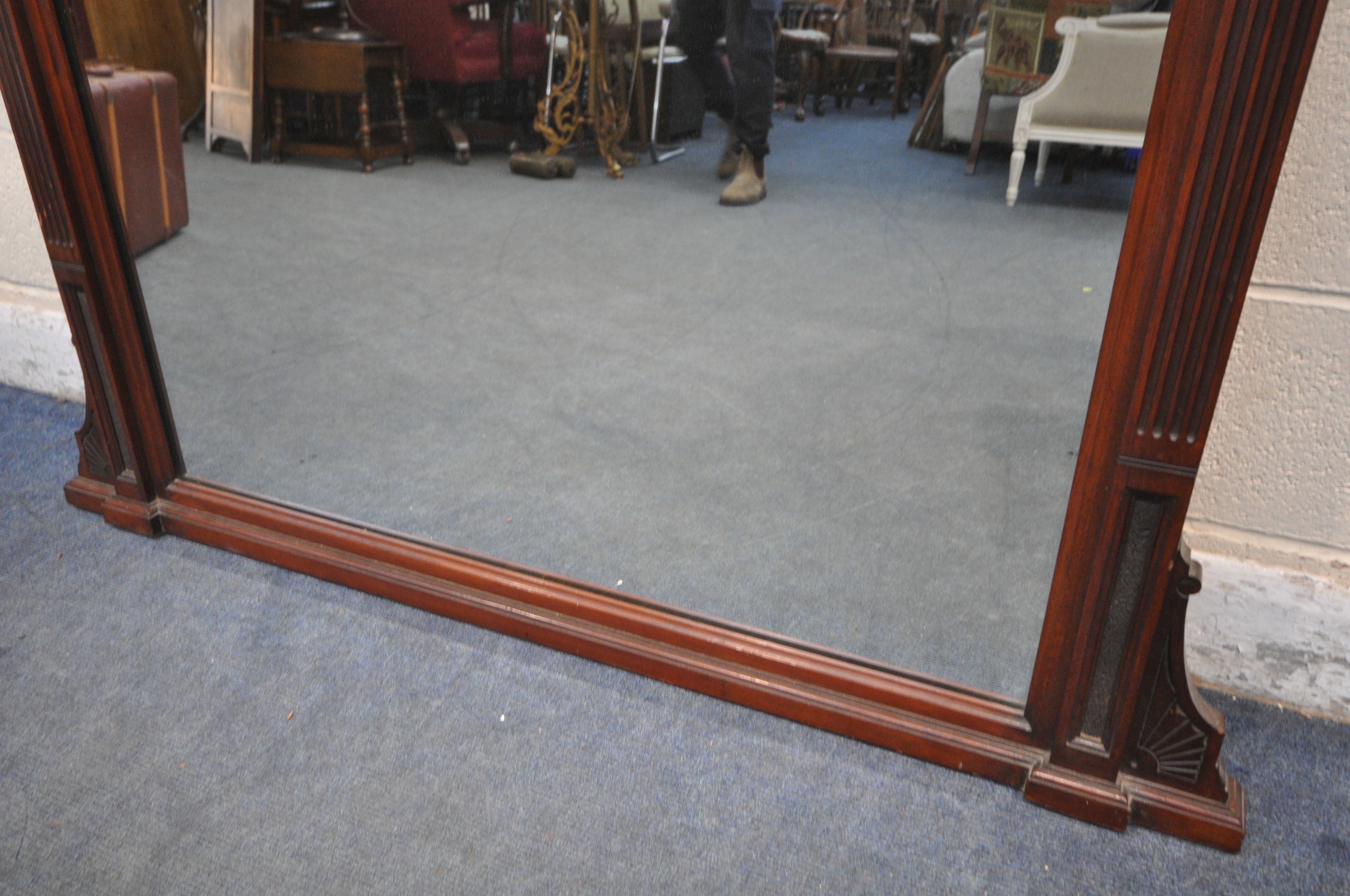 AN EDWARDIAN WALNUT OVERMANTEL MIRROR, 132cm x 145cm (condition report: alteration to the top, - Image 3 of 3