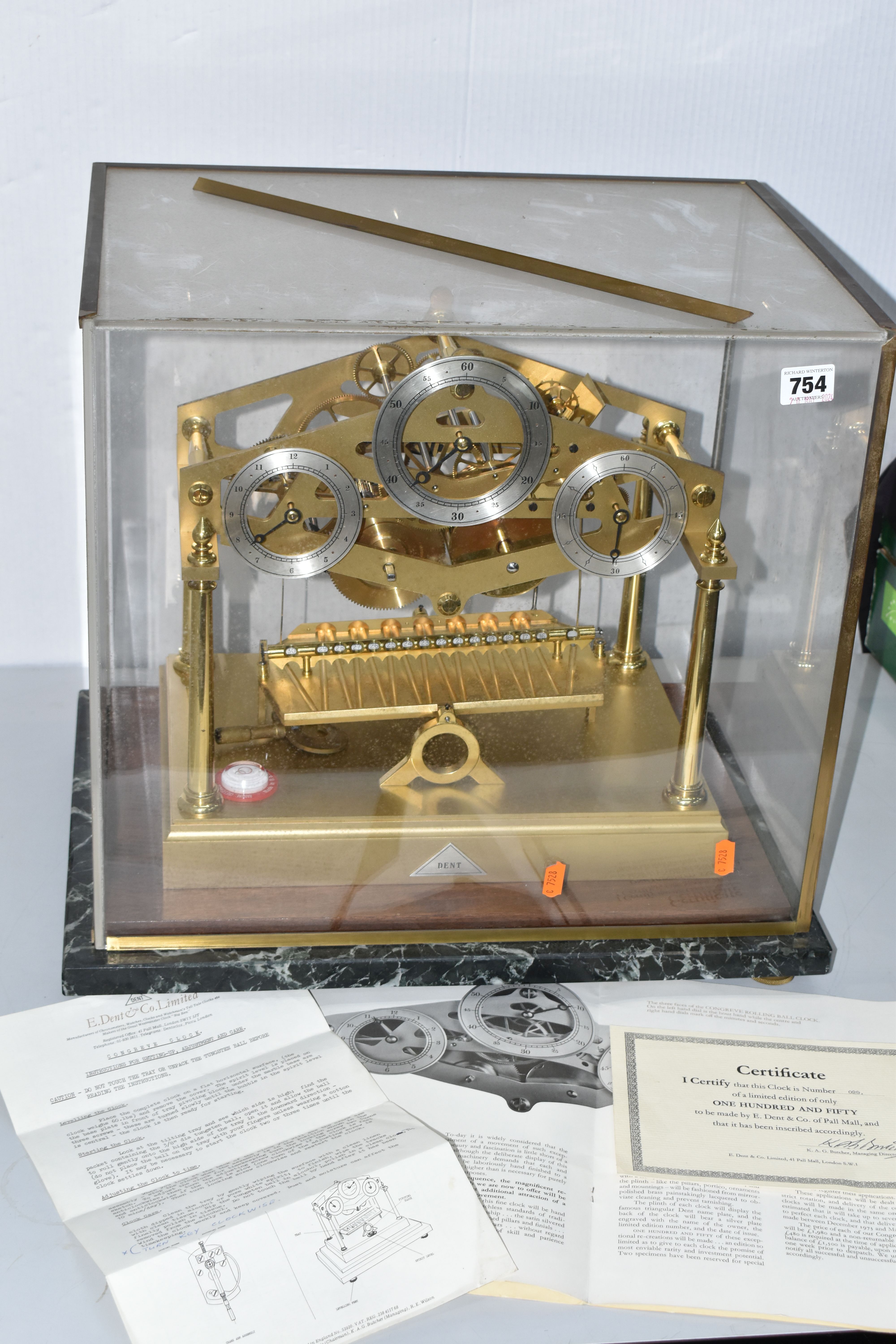 A LIMITED EDITION E. DENT & COMPANY LIMITED RE-CREATION OF THE CONGREVE ROLLING BALL CLOCK,